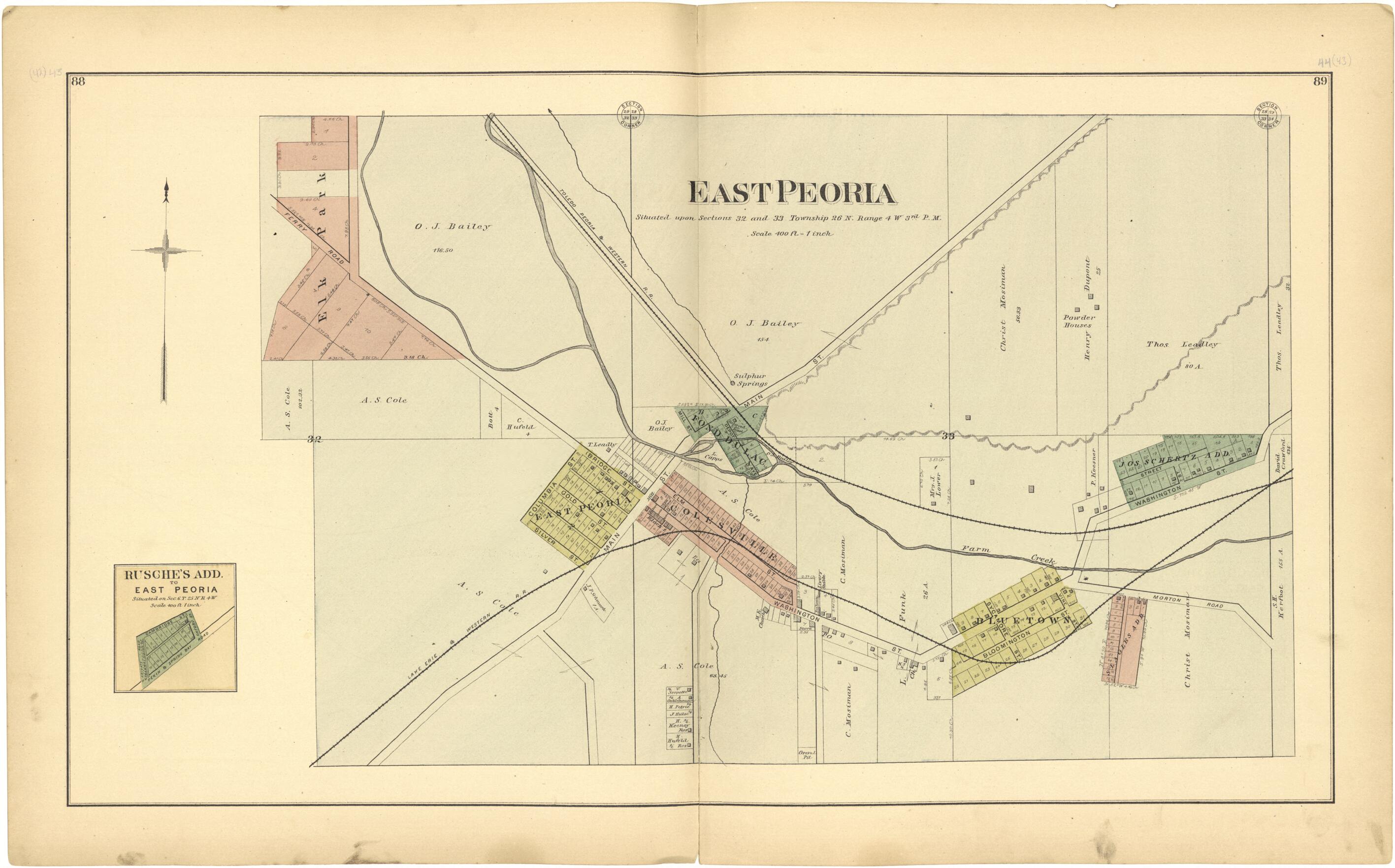 This old map of East Peoria from Plat Book of Tazewell County, Illinois from 1891 was created by Occidental Publishing Company in 1891
