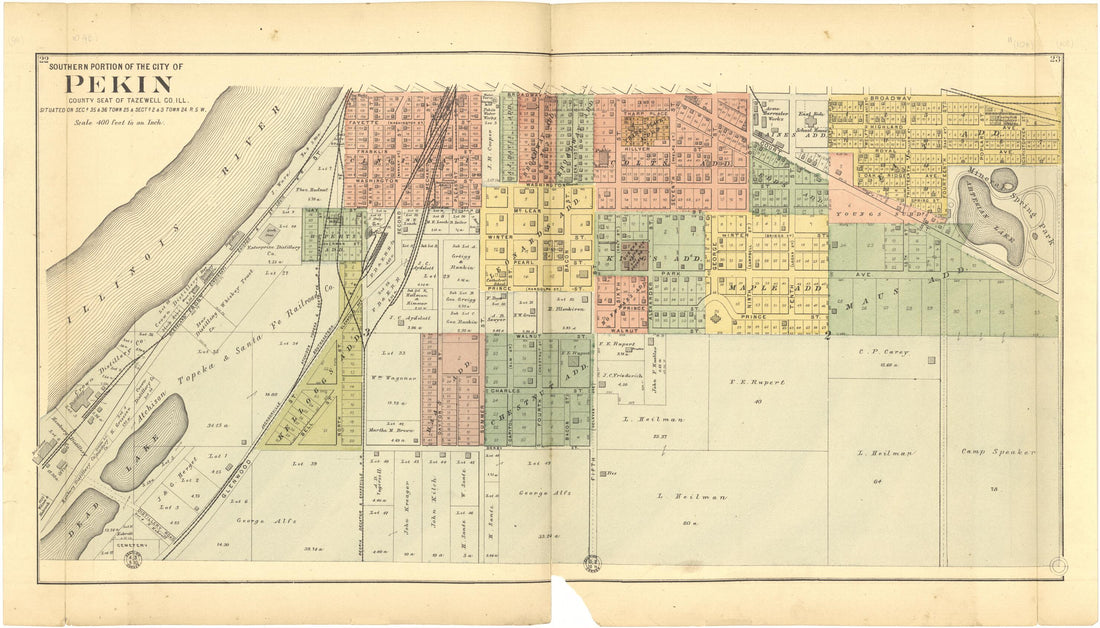 This old map of Southern Portion of the City of Pekin from Plat Book of Tazewell County, Illinois from 1891 was created by Occidental Publishing Company in 1891