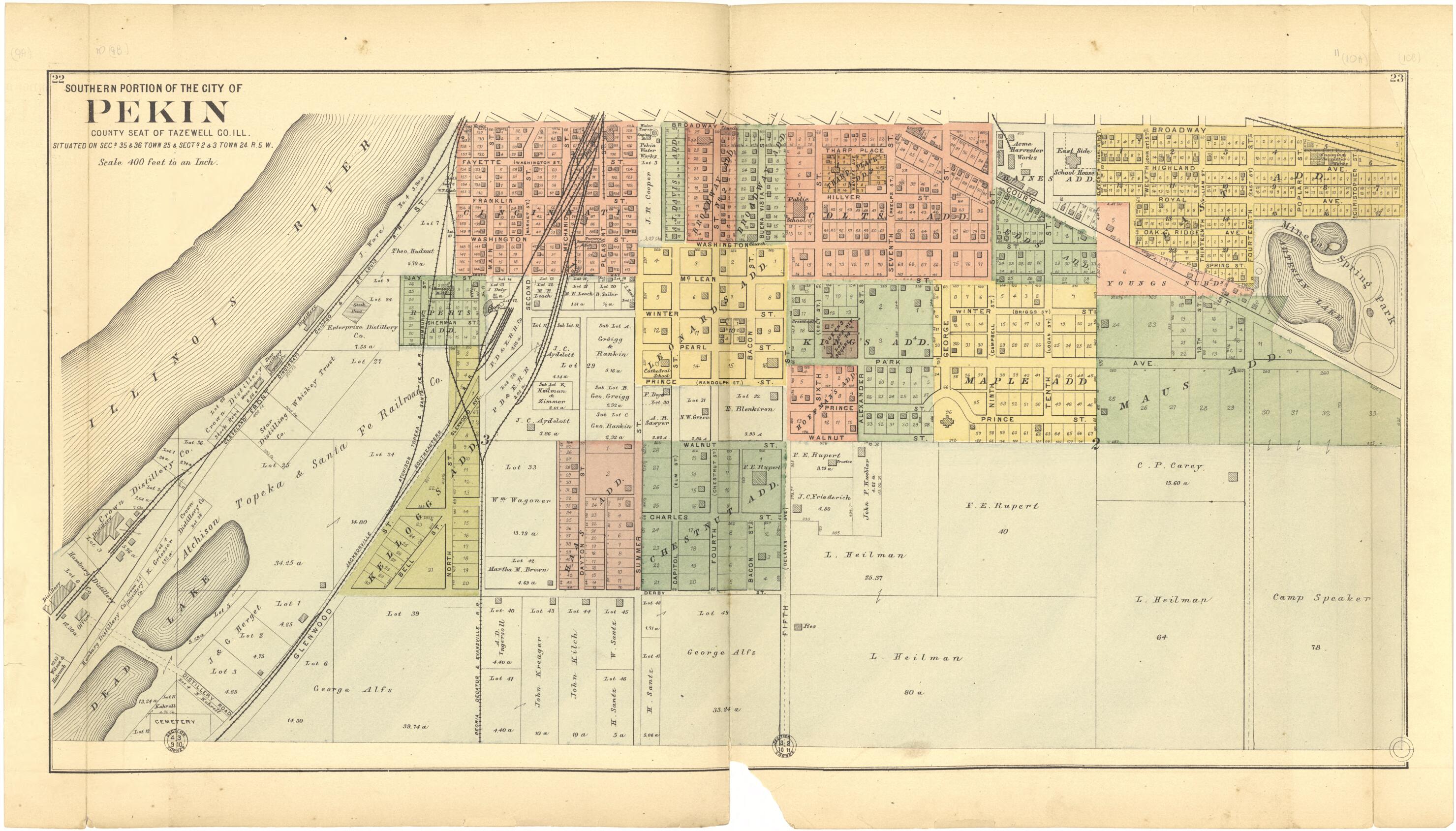 This old map of Southern Portion of the City of Pekin from Plat Book of Tazewell County, Illinois from 1891 was created by Occidental Publishing Company in 1891