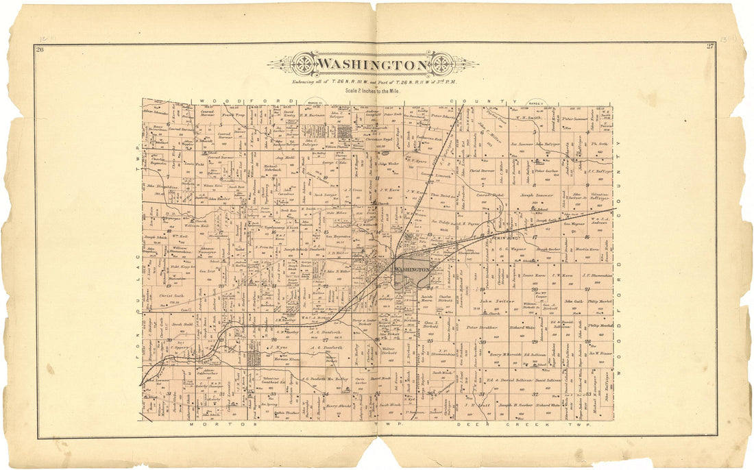 This old map of Washington from Plat Book of Tazewell County, Illinois from 1891 was created by Occidental Publishing Company in 1891