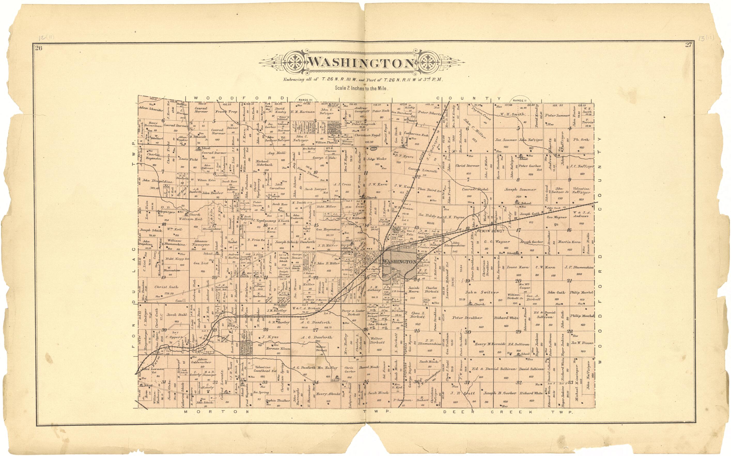 This old map of Washington from Plat Book of Tazewell County, Illinois from 1891 was created by Occidental Publishing Company in 1891