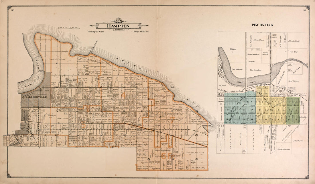This old map of Hampton Township, Pinconning from Atlas of Bay County, Michigan from 1916 was created by Standard Map Company in 1916