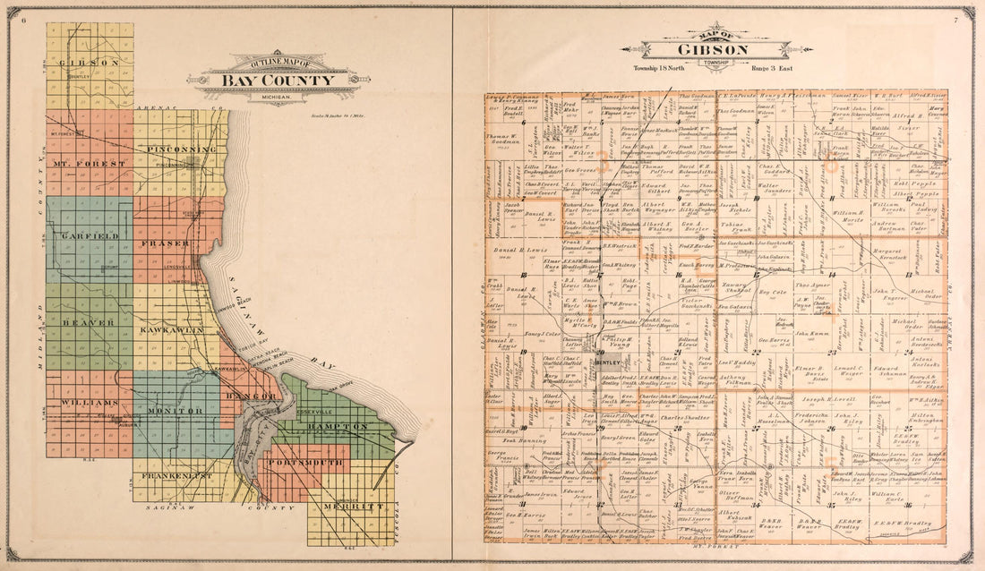 This old map of Outline Map of Bay County, Gibson Township from Atlas of Bay County, Michigan from 1916 was created by Standard Map Company in 1916