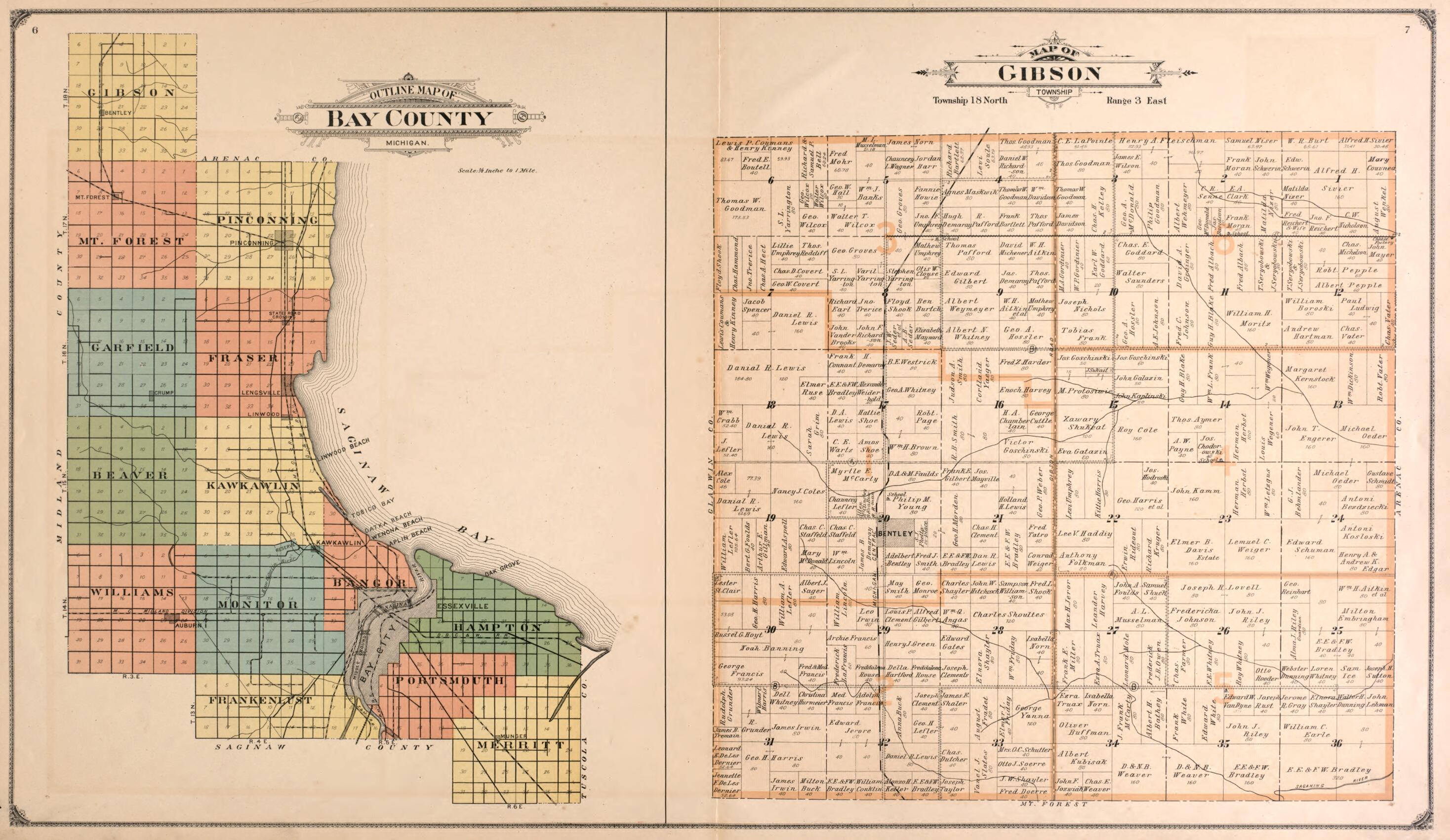 This old map of Outline Map of Bay County, Gibson Township from Atlas of Bay County, Michigan from 1916 was created by Standard Map Company in 1916