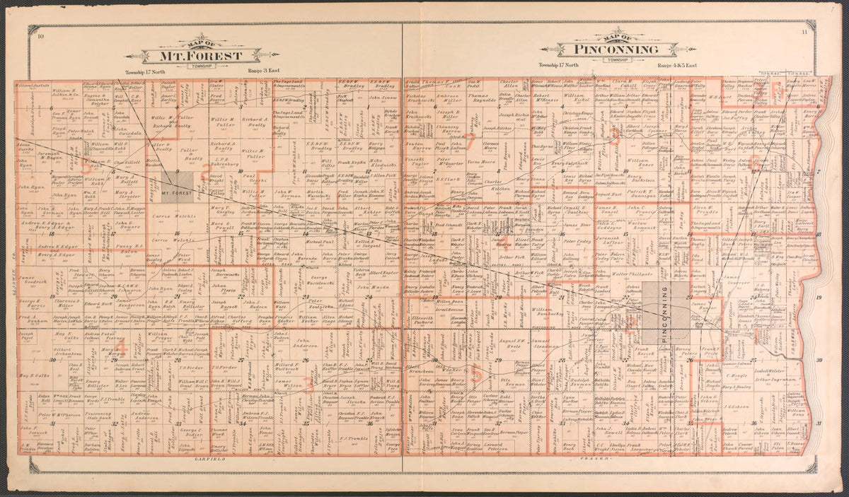 Mt. Forest and Pinconning Townships from Atlas of Bay County, Michigan 1916 by Relic Map Company