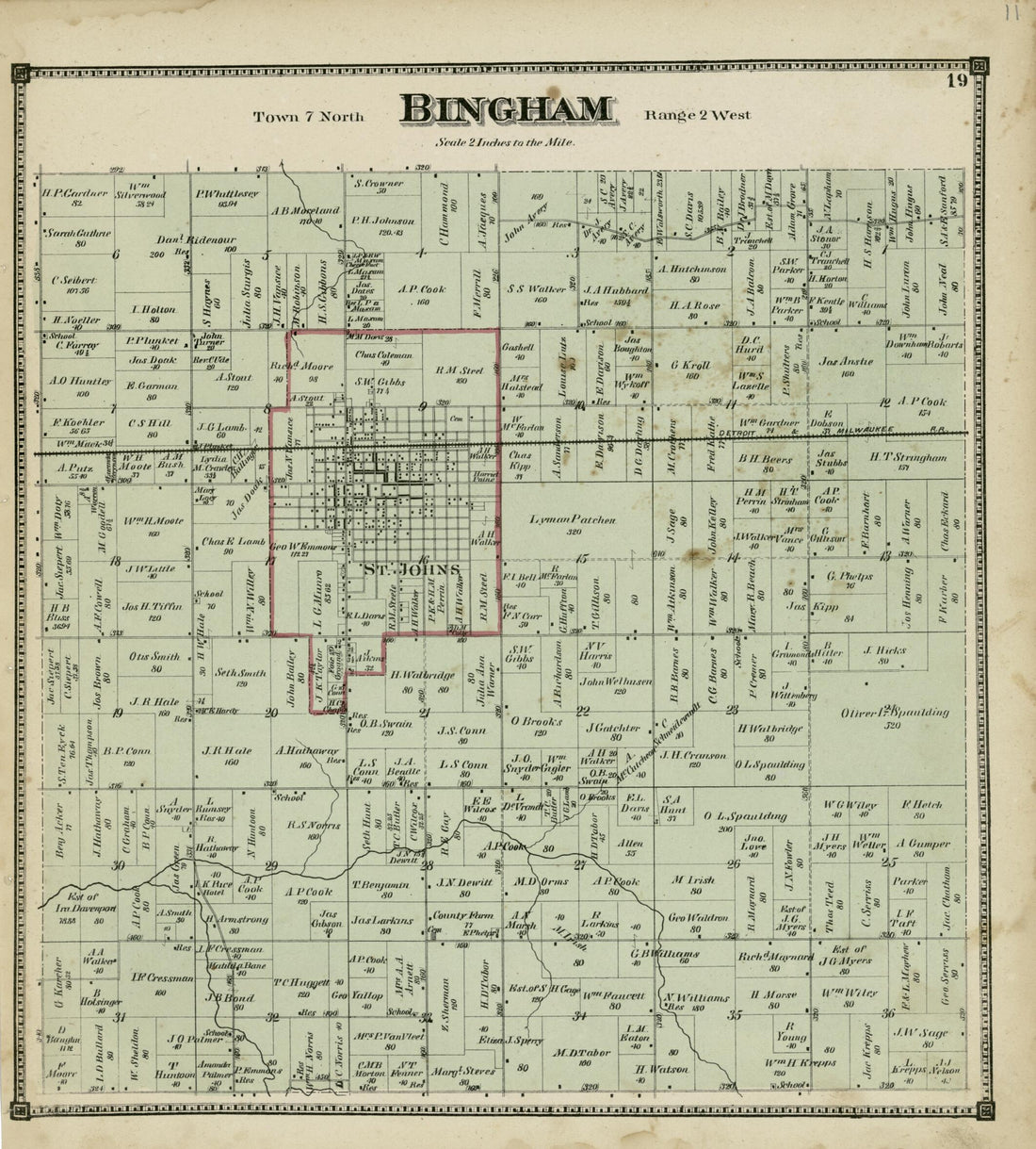 This old map of Bingham from Atlas of Clinton County, Michigan from 1873 was created by Worley & Bracher in 1873
