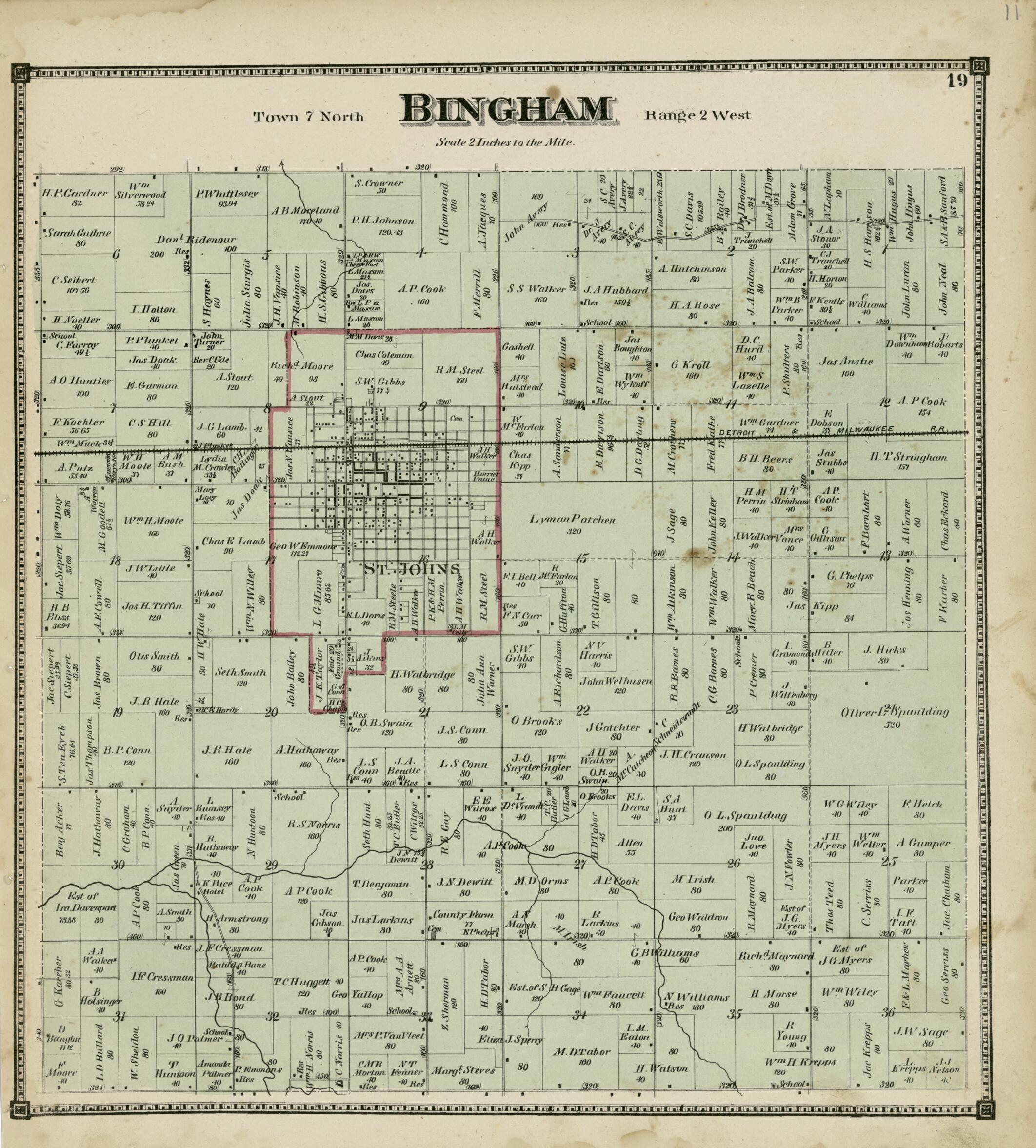 This old map of Bingham from Atlas of Clinton County, Michigan from 1873 was created by Worley & Bracher in 1873