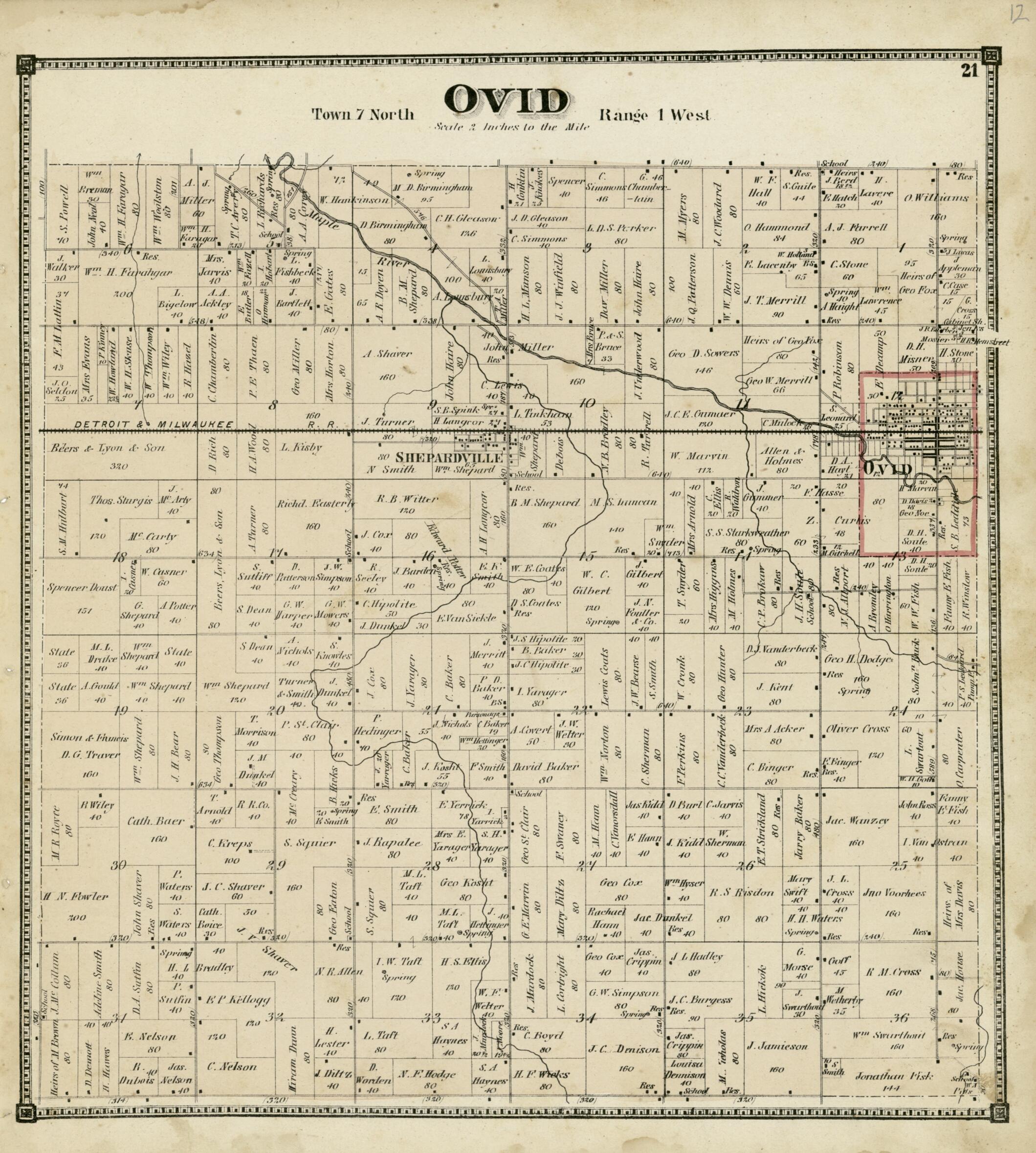 This old map of 21: Ovid from Atlas of Clinton County, Michigan from 1873 was created by Worley & Bracher in 1873