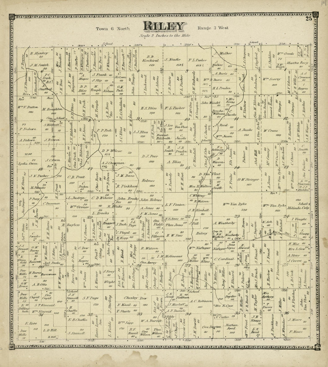This old map of Riley from Atlas of Clinton County, Michigan from 1873 was created by Worley & Bracher in 1873