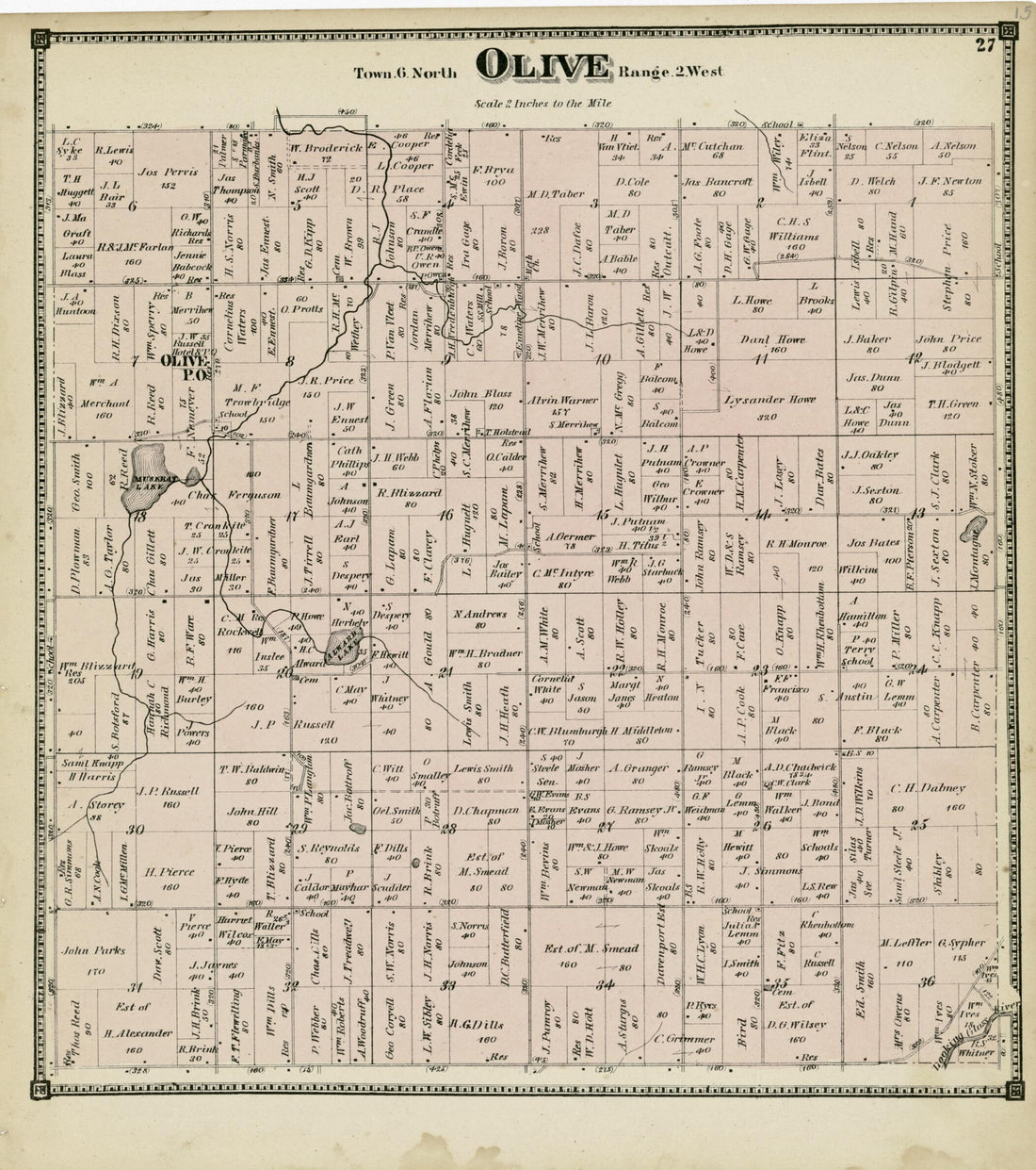 This old map of Olive from Atlas of Clinton County, Michigan from 1873 was created by Worley & Bracher in 1873