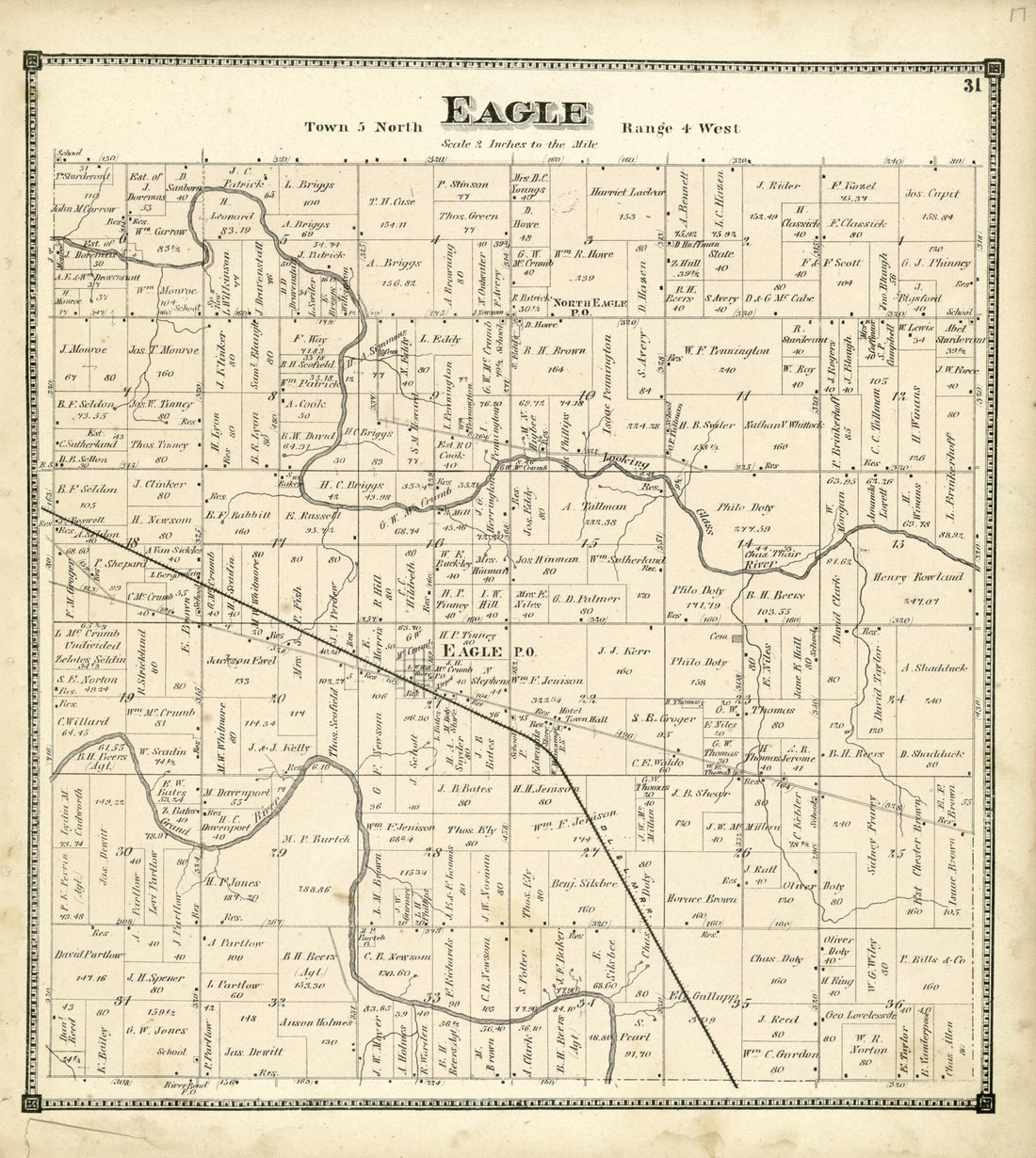 This old map of Eagle from Atlas of Clinton County, Michigan from 1873 was created by Worley & Bracher in 1873
