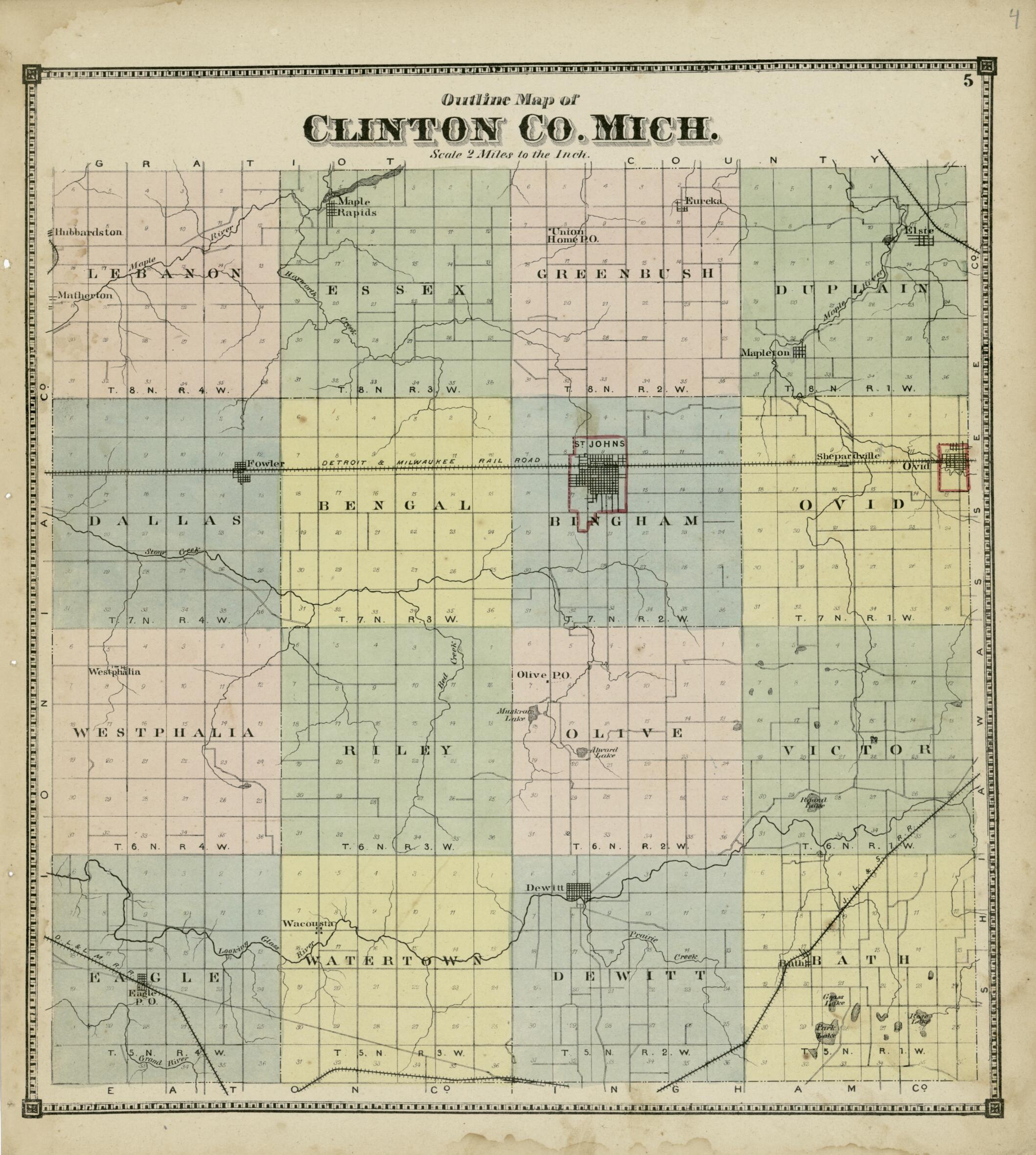 This old map of Outline Map of Clinton Co. Mich. from Atlas of Clinton County, Michigan from 1873 was created by Worley & Bracher in 1873