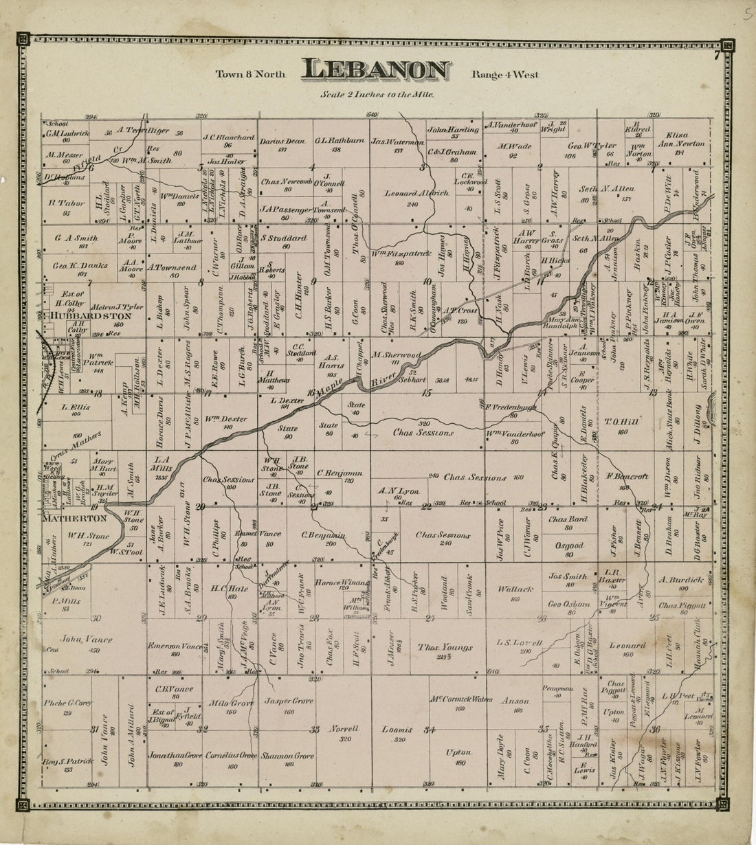 This old map of Lebanon from Atlas of Clinton County, Michigan from 1873 was created by Worley & Bracher in 1873
