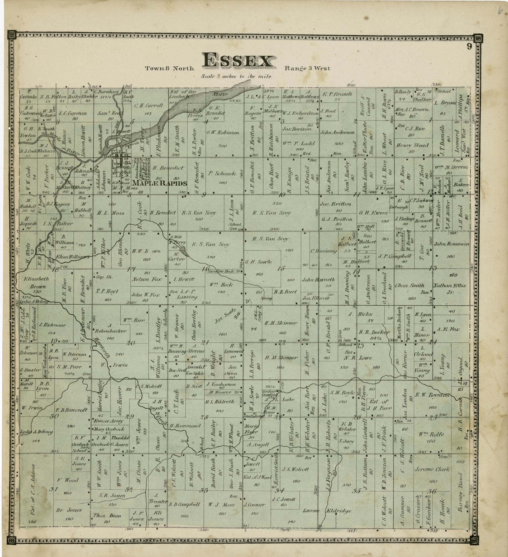 This old map of Essex from Atlas of Clinton County, Michigan from 1873 was created by Worley & Bracher in 1873