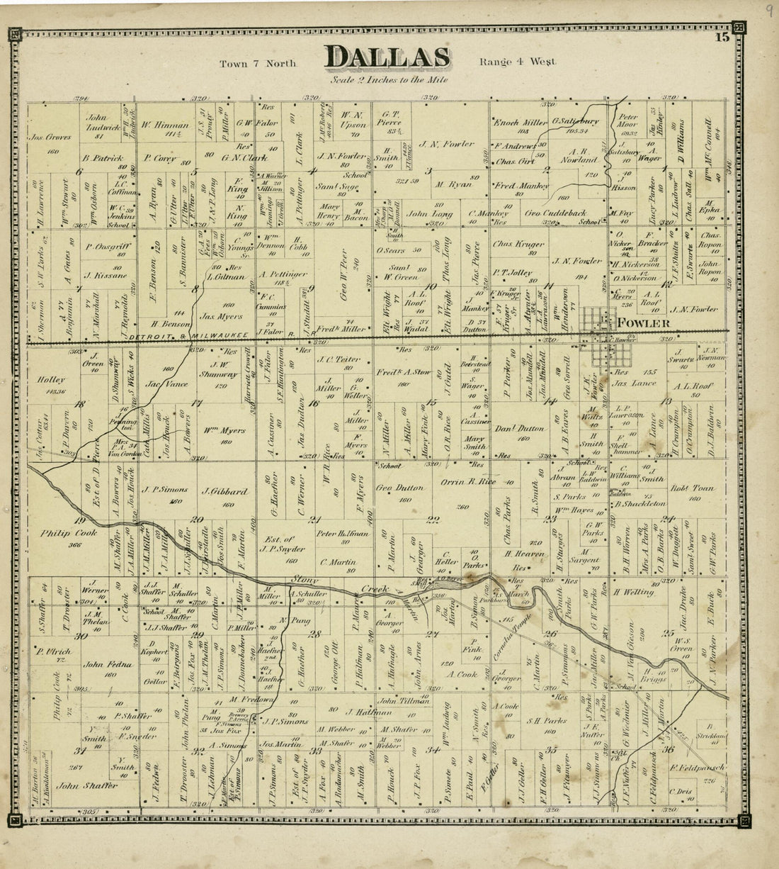 This old map of Dallas from Atlas of Clinton County, Michigan from 1873 was created by Worley & Bracher in 1873