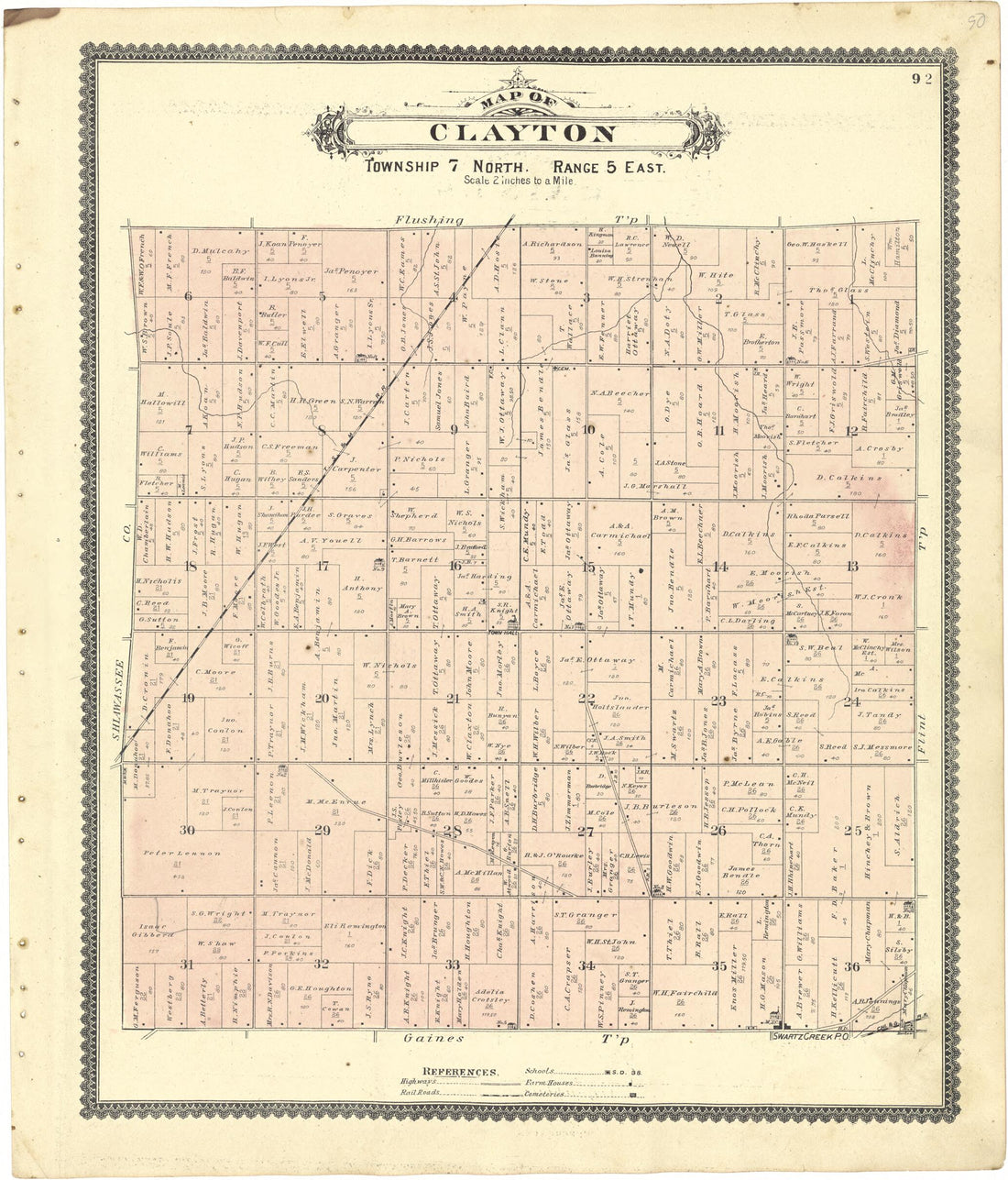 This old map of Map of Clayton from Atlas of Genesee County, Michigan from 1889 was created by W. (William) Wangersheim in 1889