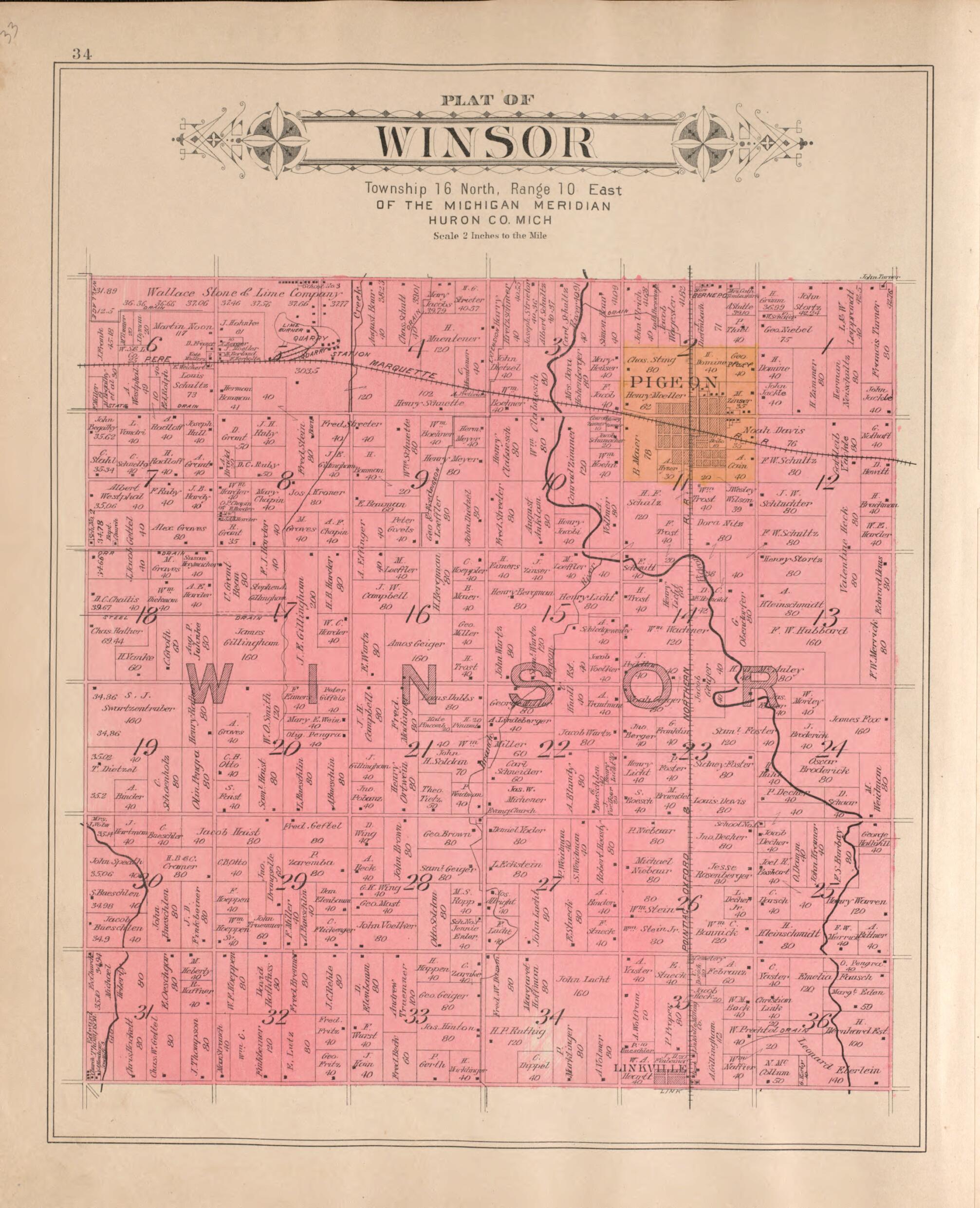 This old map of Winsor from Plat Book of Huron County, Michigan from 1904 was created by E. B. (Ernest B.) Foote in 1904