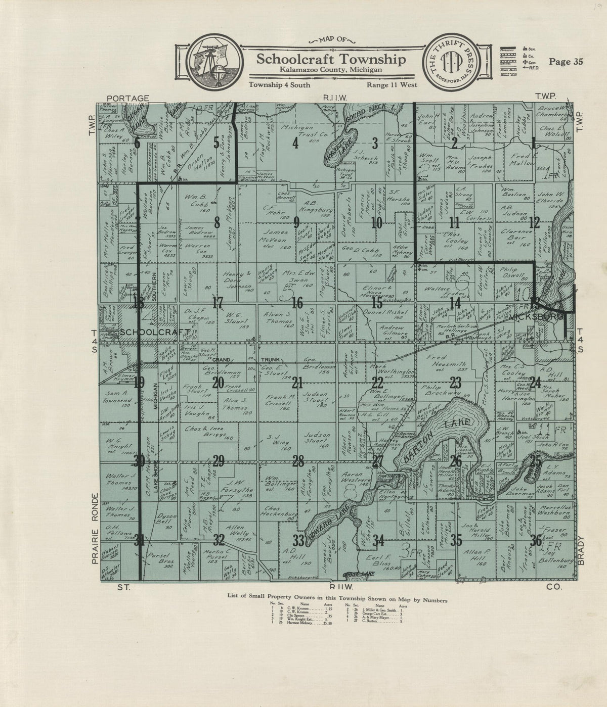 Map of Schoolcraft Township from Atlas and Plat Book, Kalamazoo County, Michigan 1928 by Relic Map Company