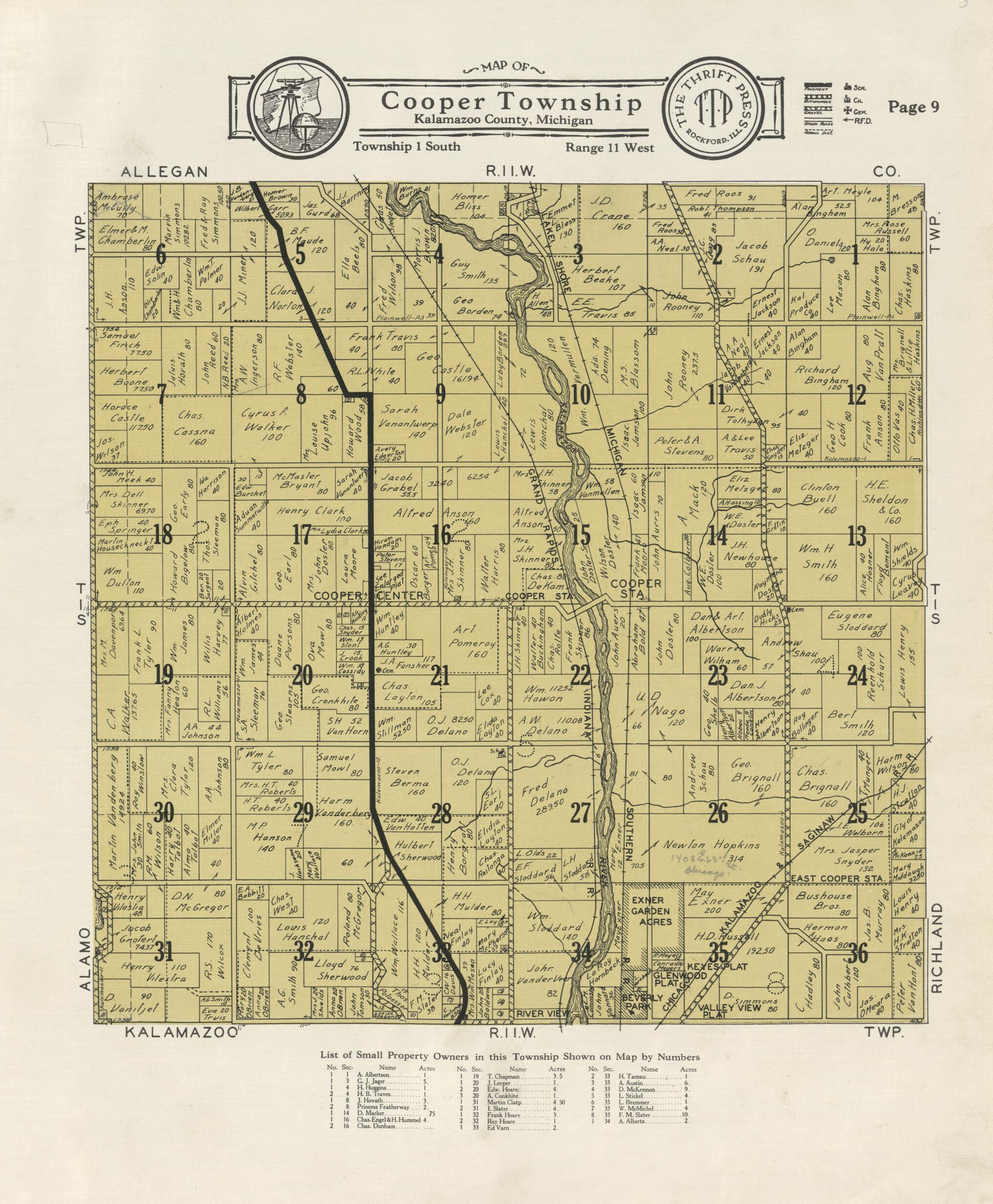 This old map of Map of Cooper Township from Atlas and Plat Book, Kalamazoo County, Michigan from 1928 was created by Ill.) Thrift Press (Rockford in 1928