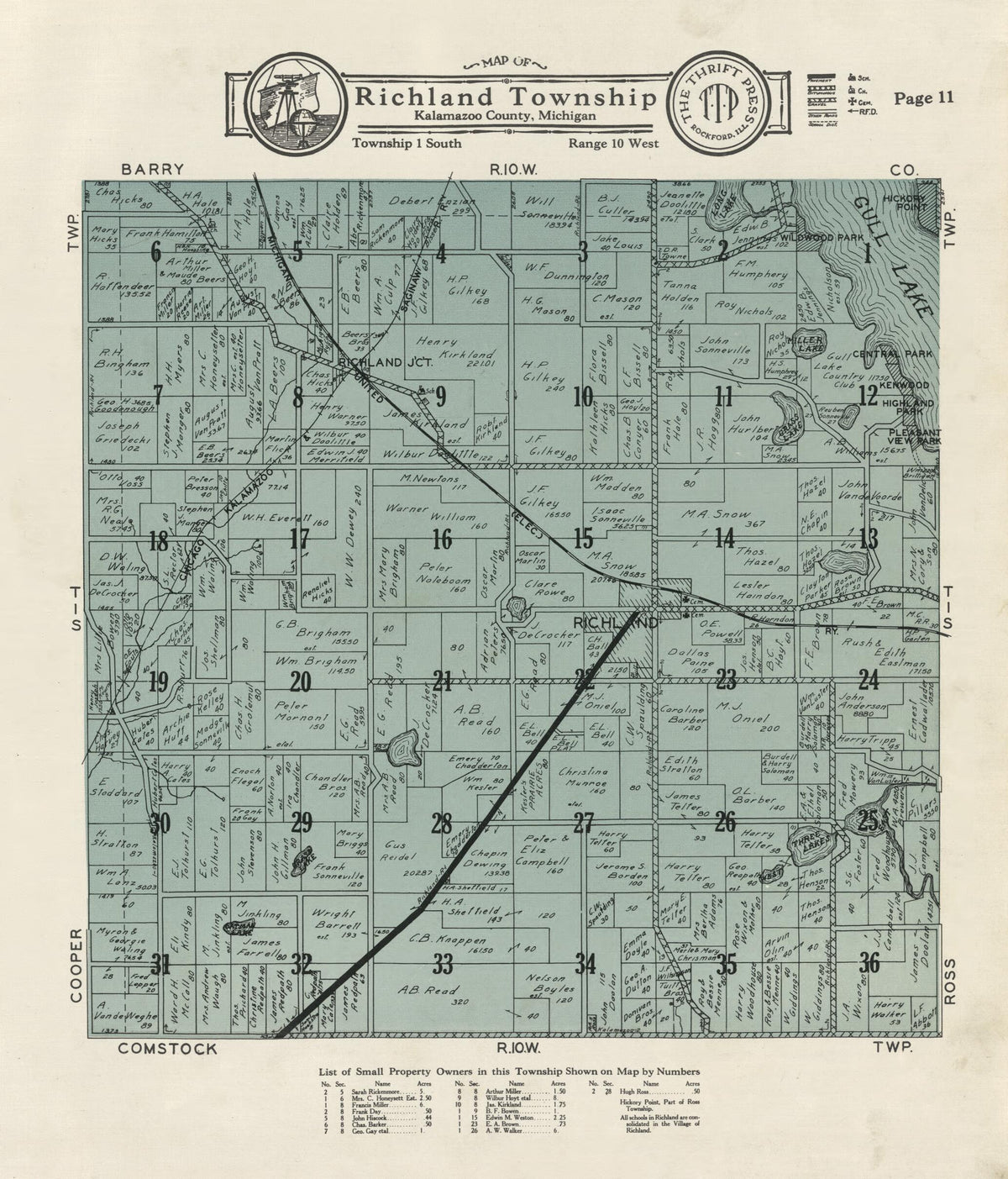 Map of Richland Township from Atlas and Plat Book, Kalamazoo County, Michigan 1928 by Relic Map Company