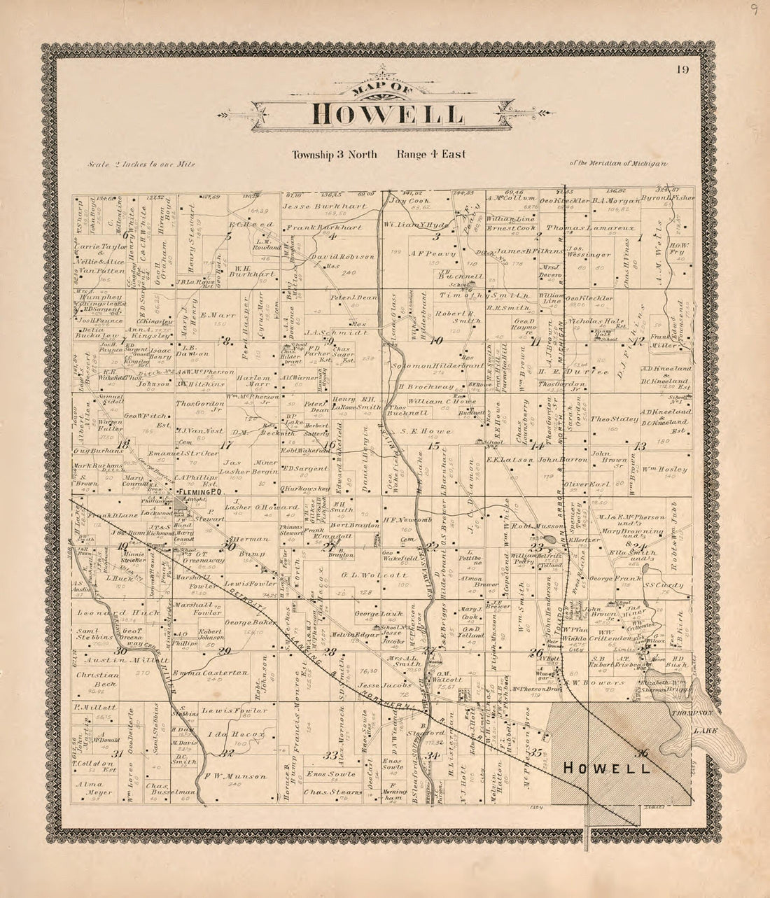 This old map of Howell from Standard Atlas of Livingston County, Michigan from 1895 was created by Geo. A. Ogle & Co in 1895