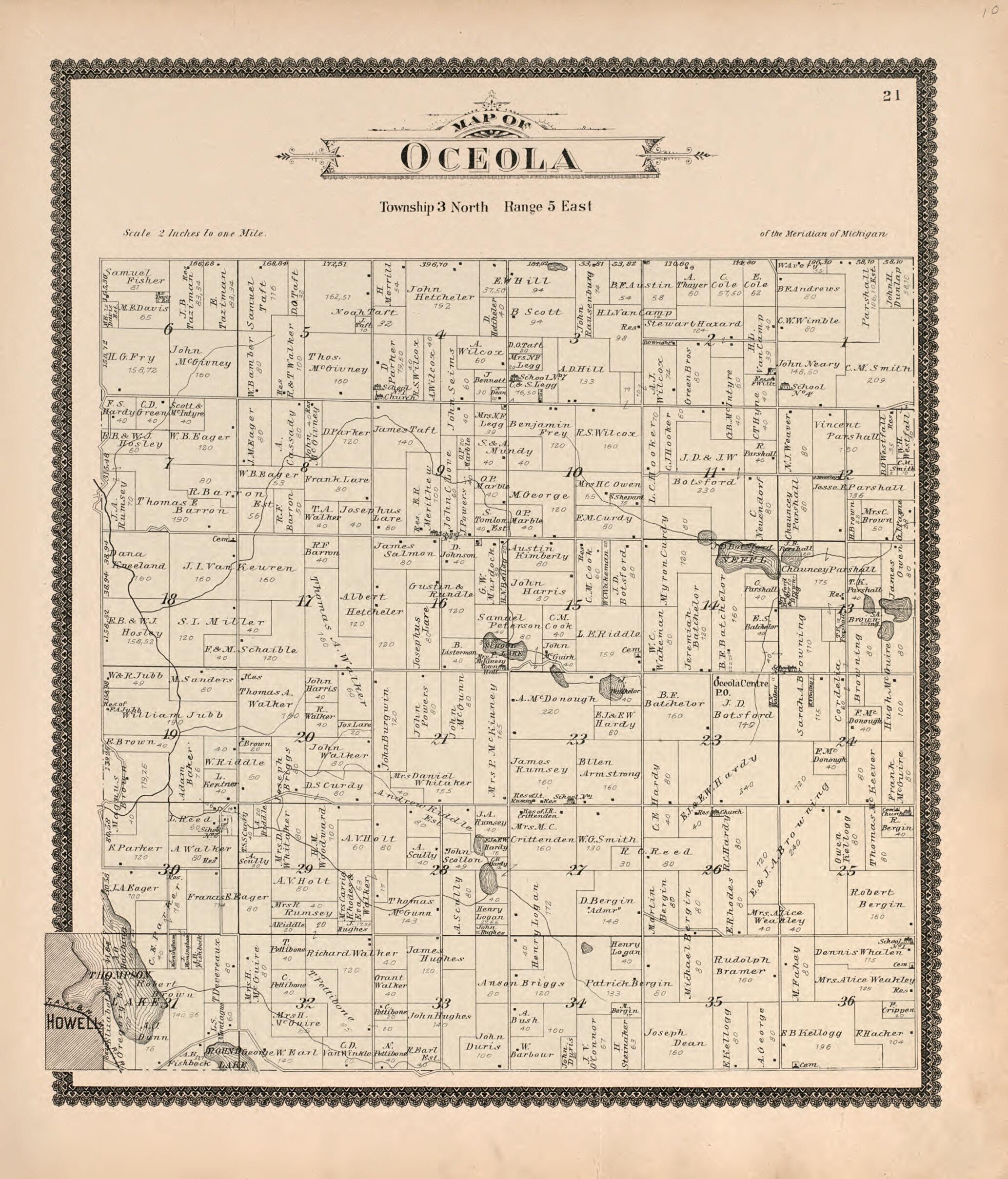 This old map of Oceola from Standard Atlas of Livingston County, Michigan from 1895 was created by Geo. A. Ogle & Co in 1895