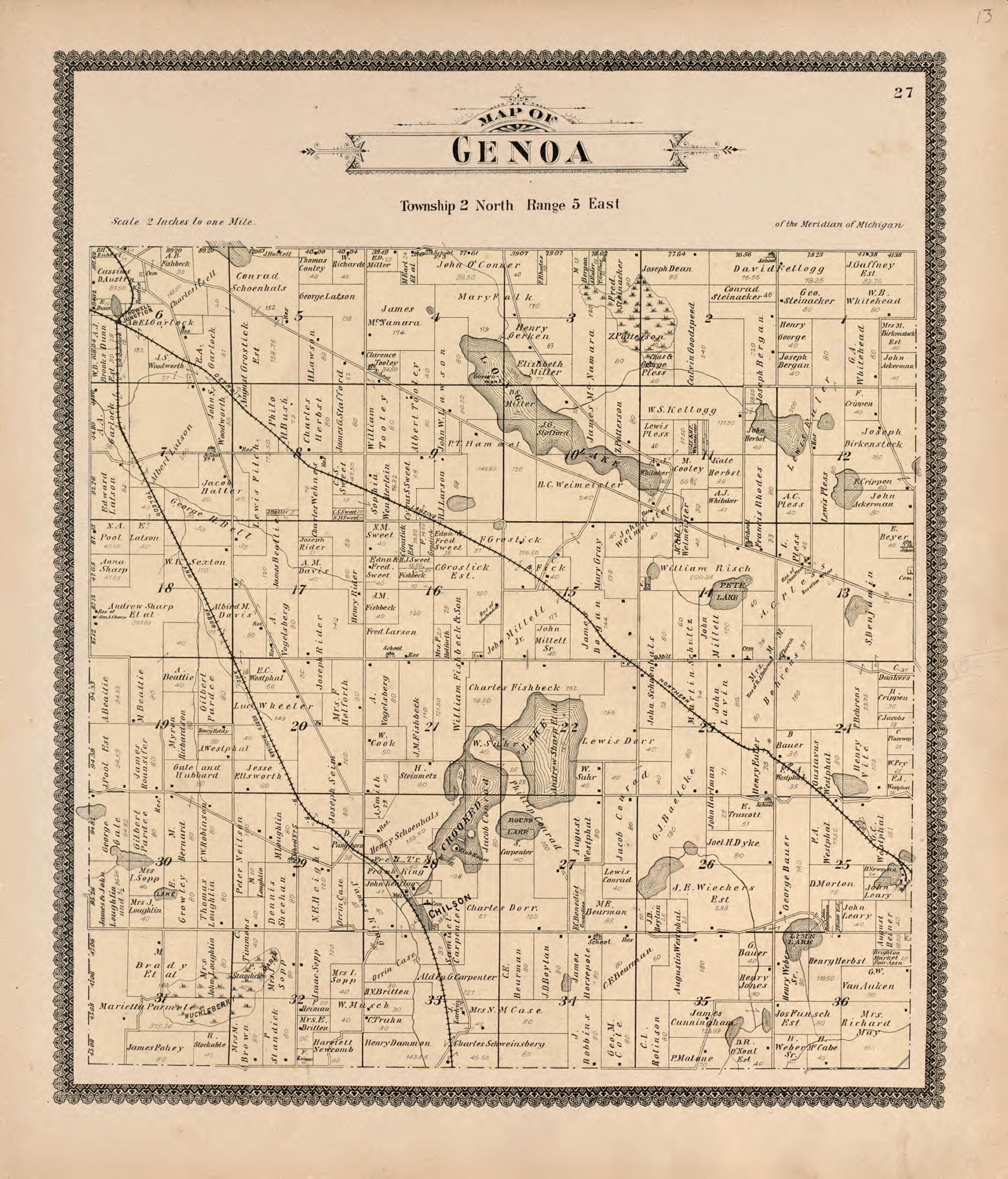 This old map of Genoa from Standard Atlas of Livingston County, Michigan from 1895 was created by Geo. A. Ogle & Co in 1895
