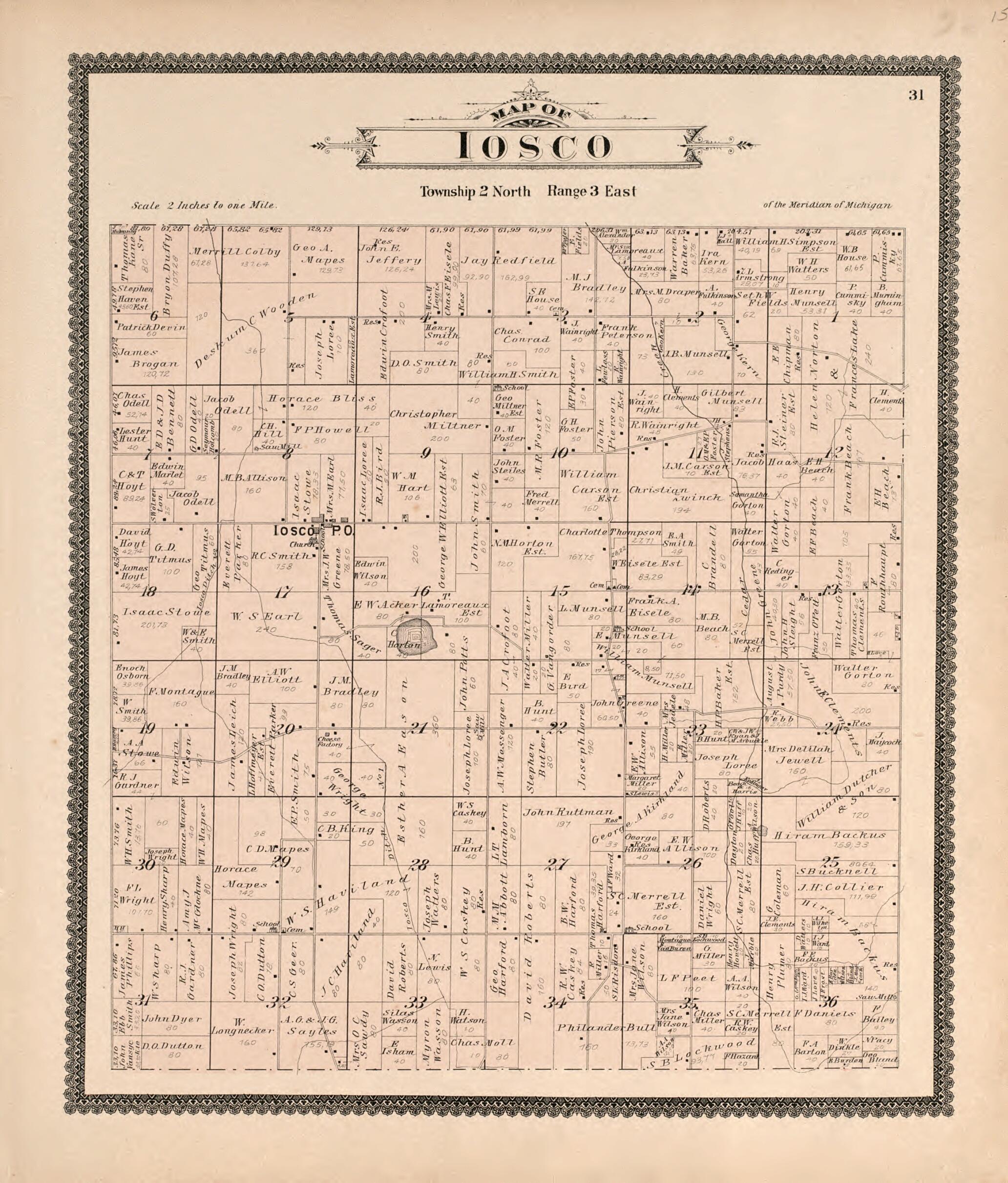 This old map of Iosco from Standard Atlas of Livingston County, Michigan from 1895 was created by Geo. A. Ogle & Co in 1895