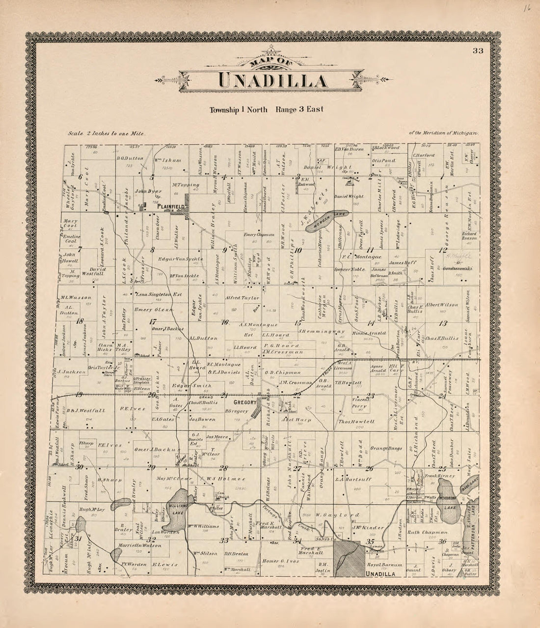 This old map of Unadilla from Standard Atlas of Livingston County, Michigan from 1895 was created by Geo. A. Ogle & Co in 1895