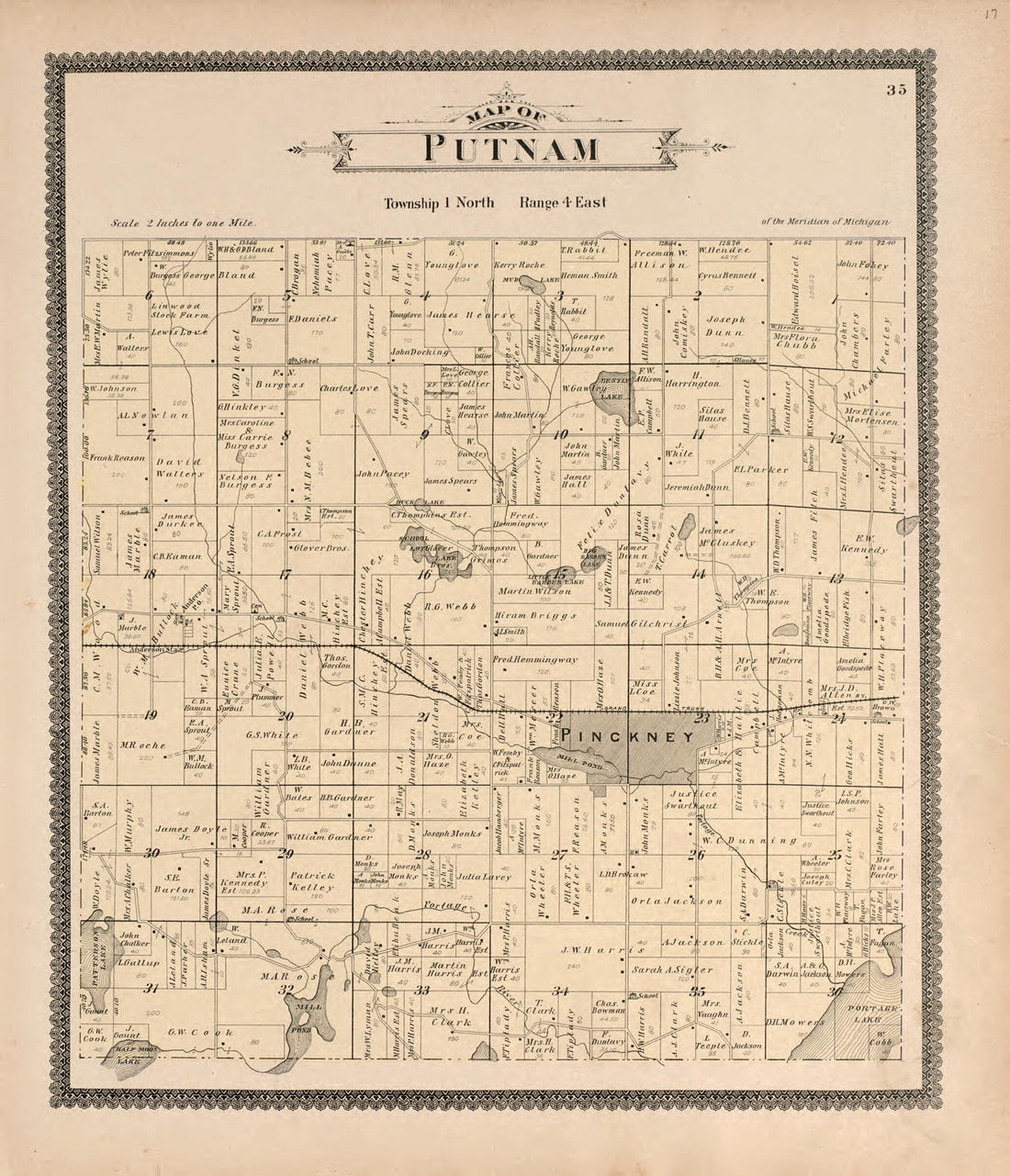 This old map of Putnam from Standard Atlas of Livingston County, Michigan from 1895 was created by Geo. A. Ogle & Co in 1895