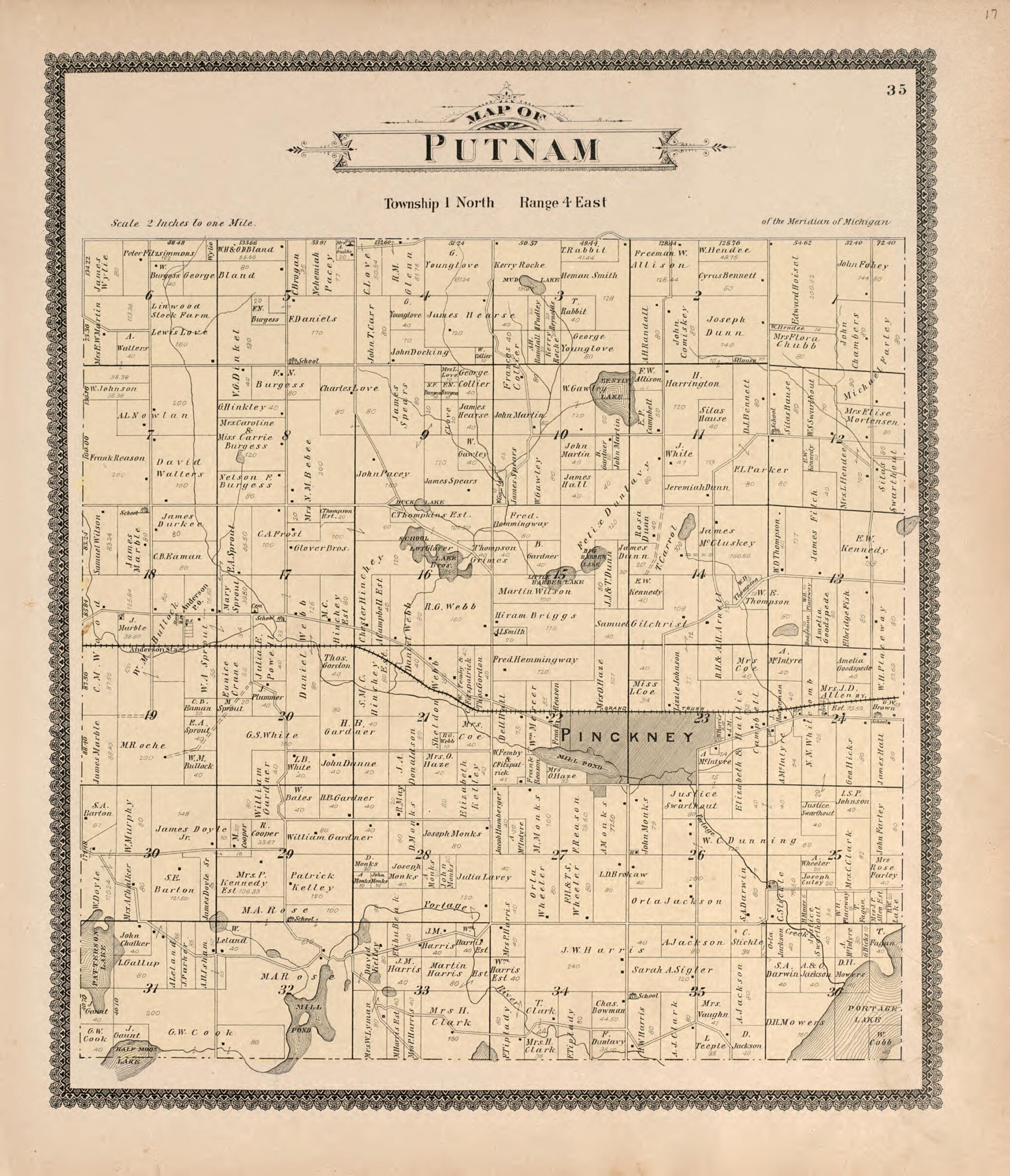 This old map of Putnam from Standard Atlas of Livingston County, Michigan from 1895 was created by Geo. A. Ogle & Co in 1895