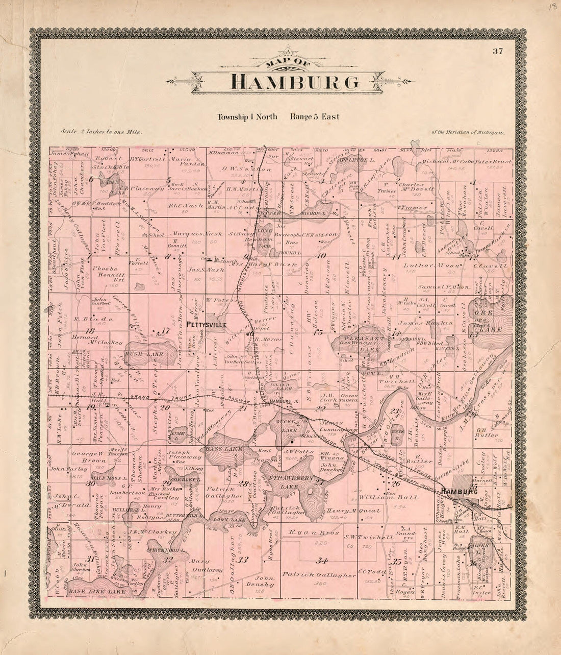 This old map of Hamburg from Standard Atlas of Livingston County, Michigan from 1895 was created by Geo. A. Ogle & Co in 1895