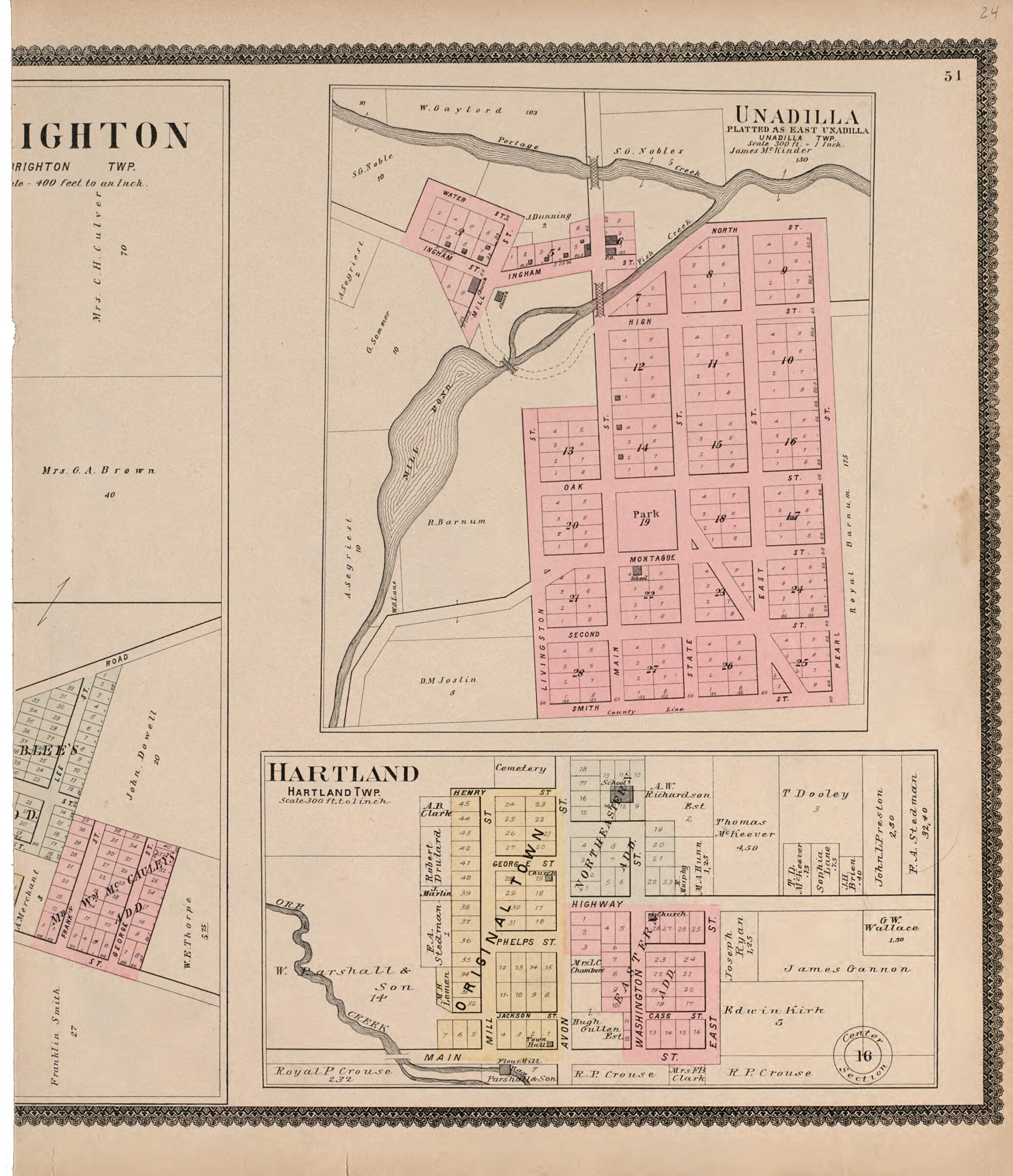 This old map of Unadilla & Hartland from Standard Atlas of Livingston County, Michigan from 1895 was created by Geo. A. Ogle & Co in 1895