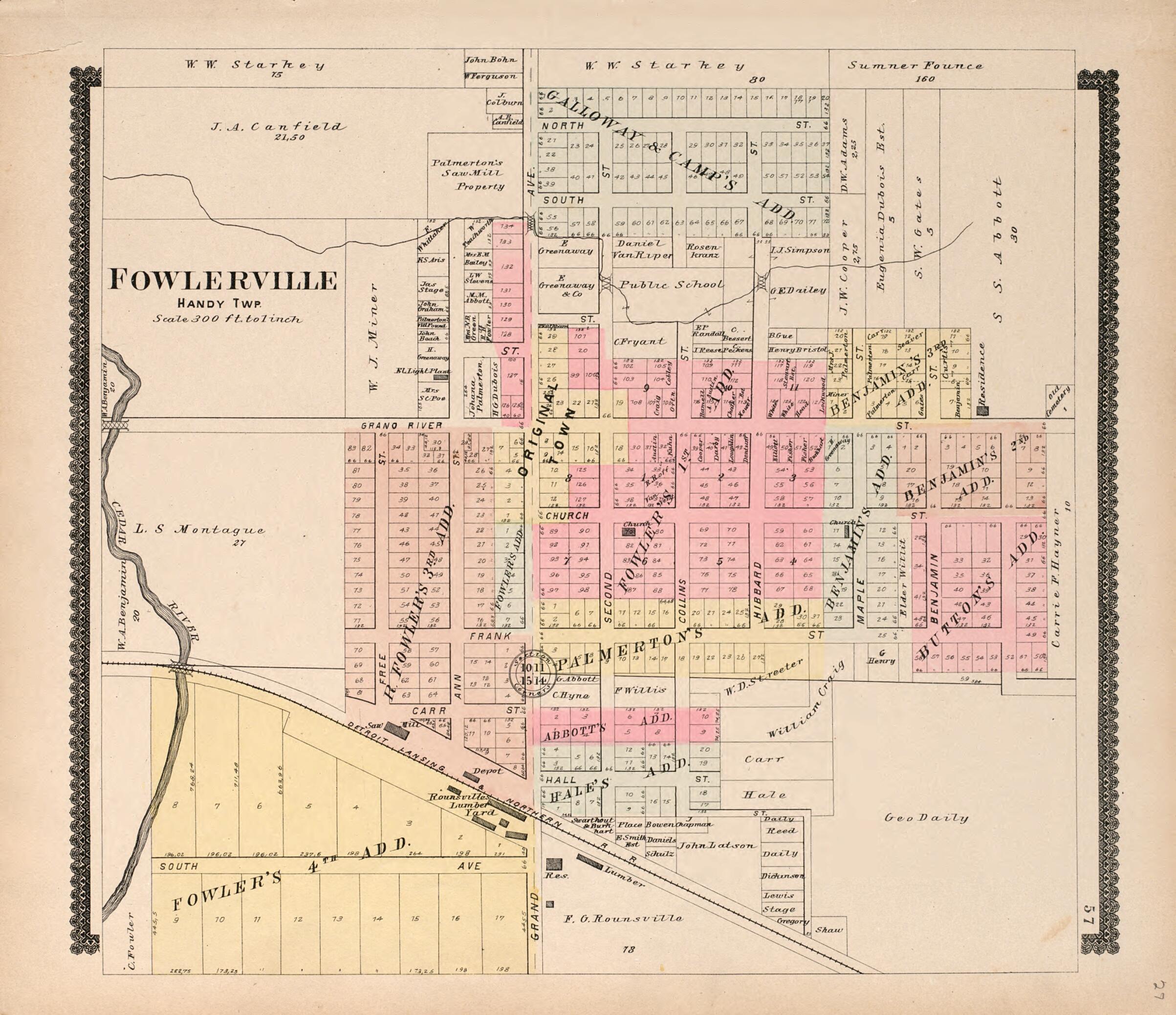 This old map of Fowlerville from Standard Atlas of Livingston County, Michigan from 1895 was created by Geo. A. Ogle & Co in 1895