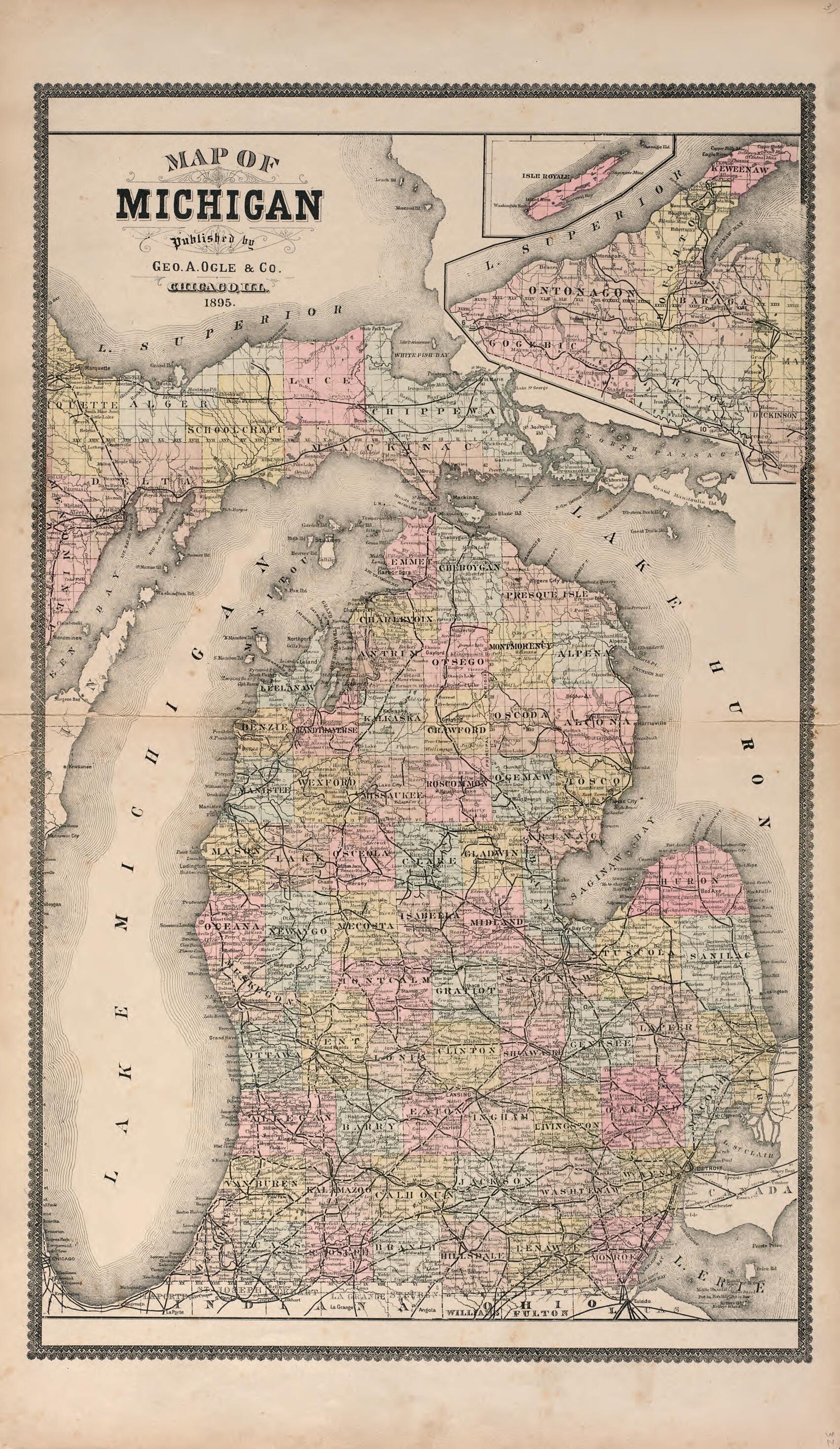 This old map of Map of Michigan from Standard Atlas of Livingston County, Michigan from 1895 was created by Geo. A. Ogle & Co in 1895
