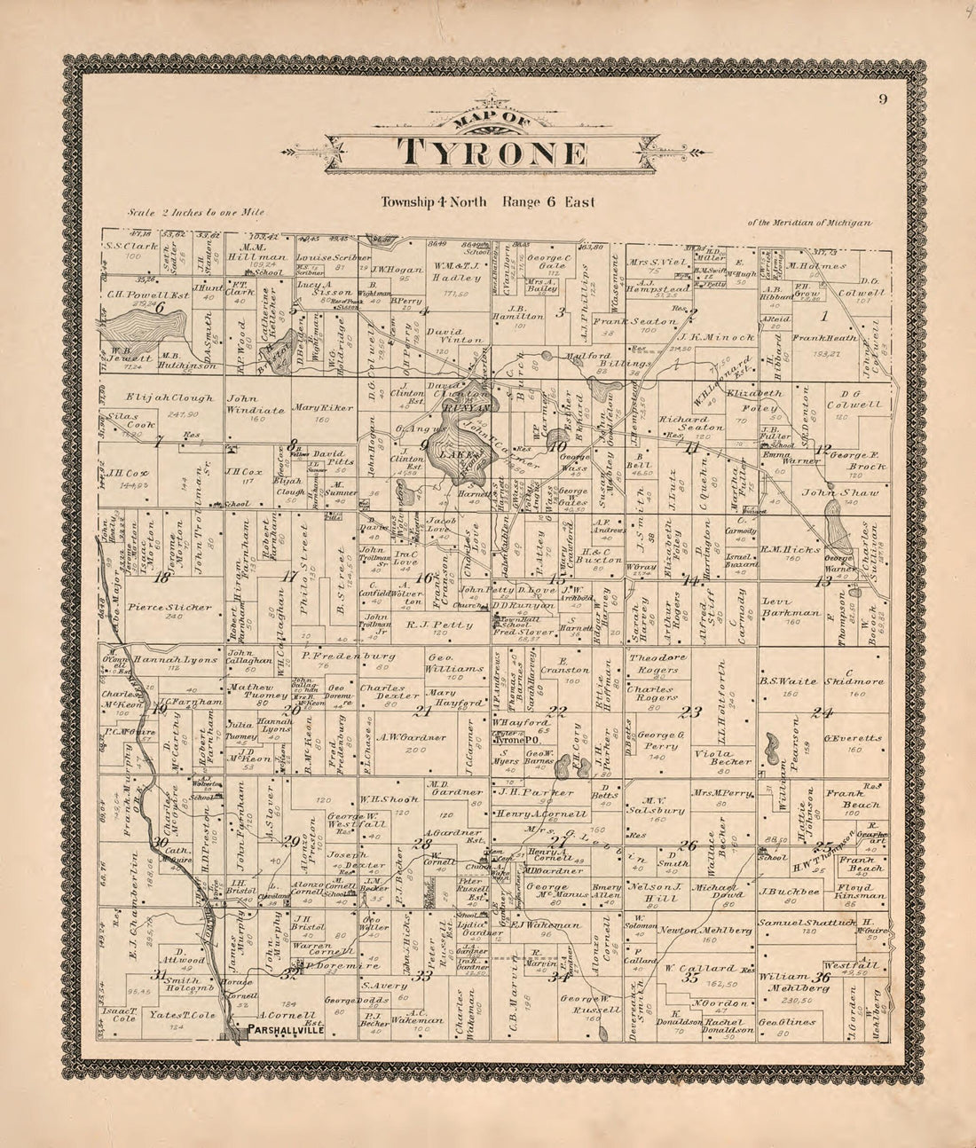This old map of Tyrone from Standard Atlas of Livingston County, Michigan from 1895 was created by Geo. A. Ogle & Co in 1895