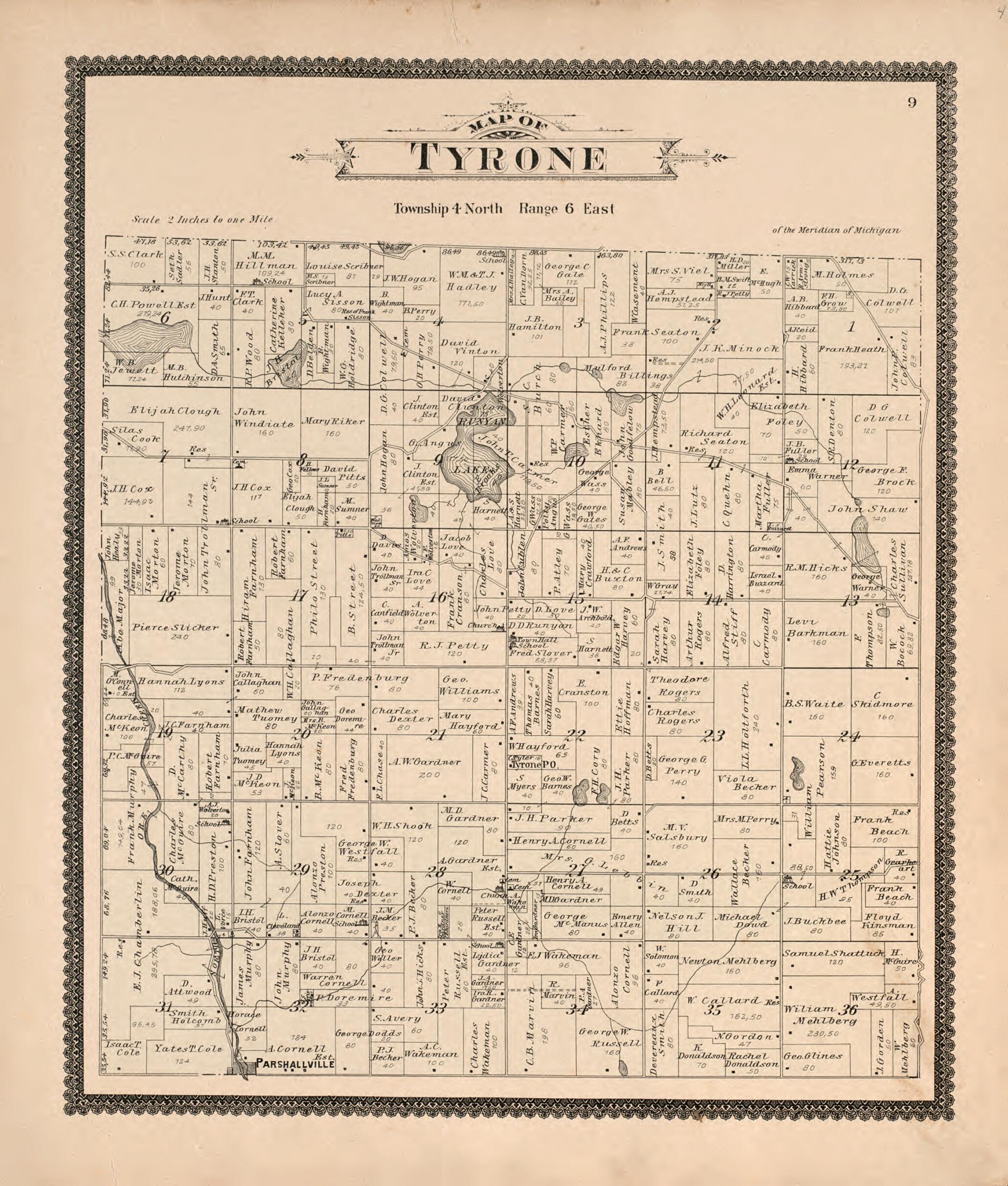 This old map of Tyrone from Standard Atlas of Livingston County, Michigan from 1895 was created by Geo. A. Ogle & Co in 1895