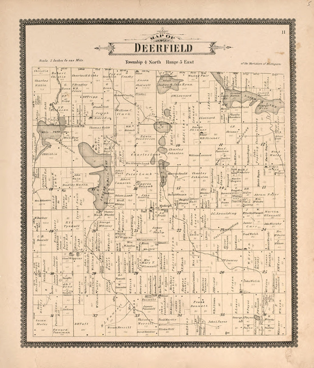 This old map of Deerfield from Standard Atlas of Livingston County, Michigan from 1895 was created by Geo. A. Ogle & Co in 1895