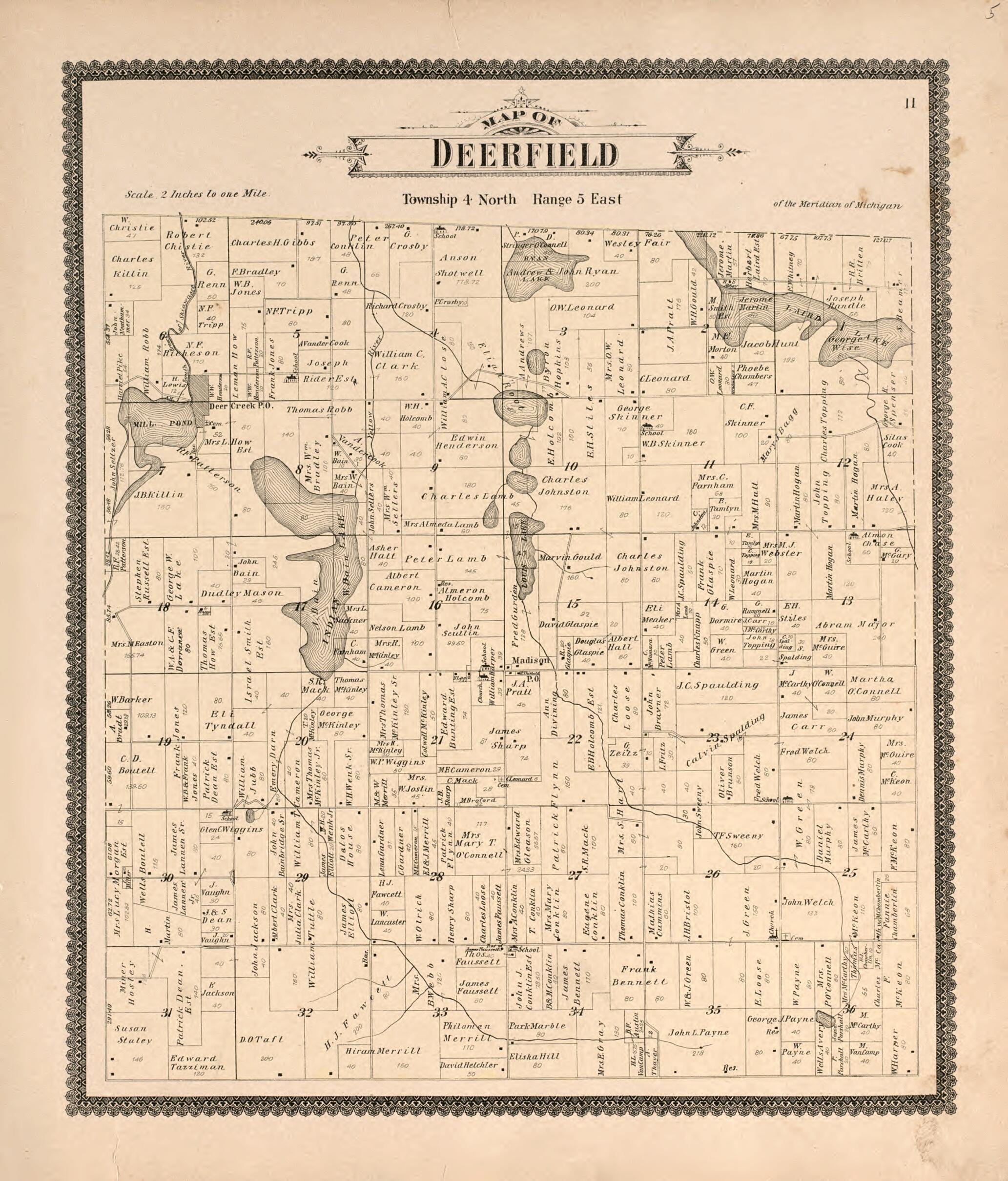This old map of Deerfield from Standard Atlas of Livingston County, Michigan from 1895 was created by Geo. A. Ogle & Co in 1895