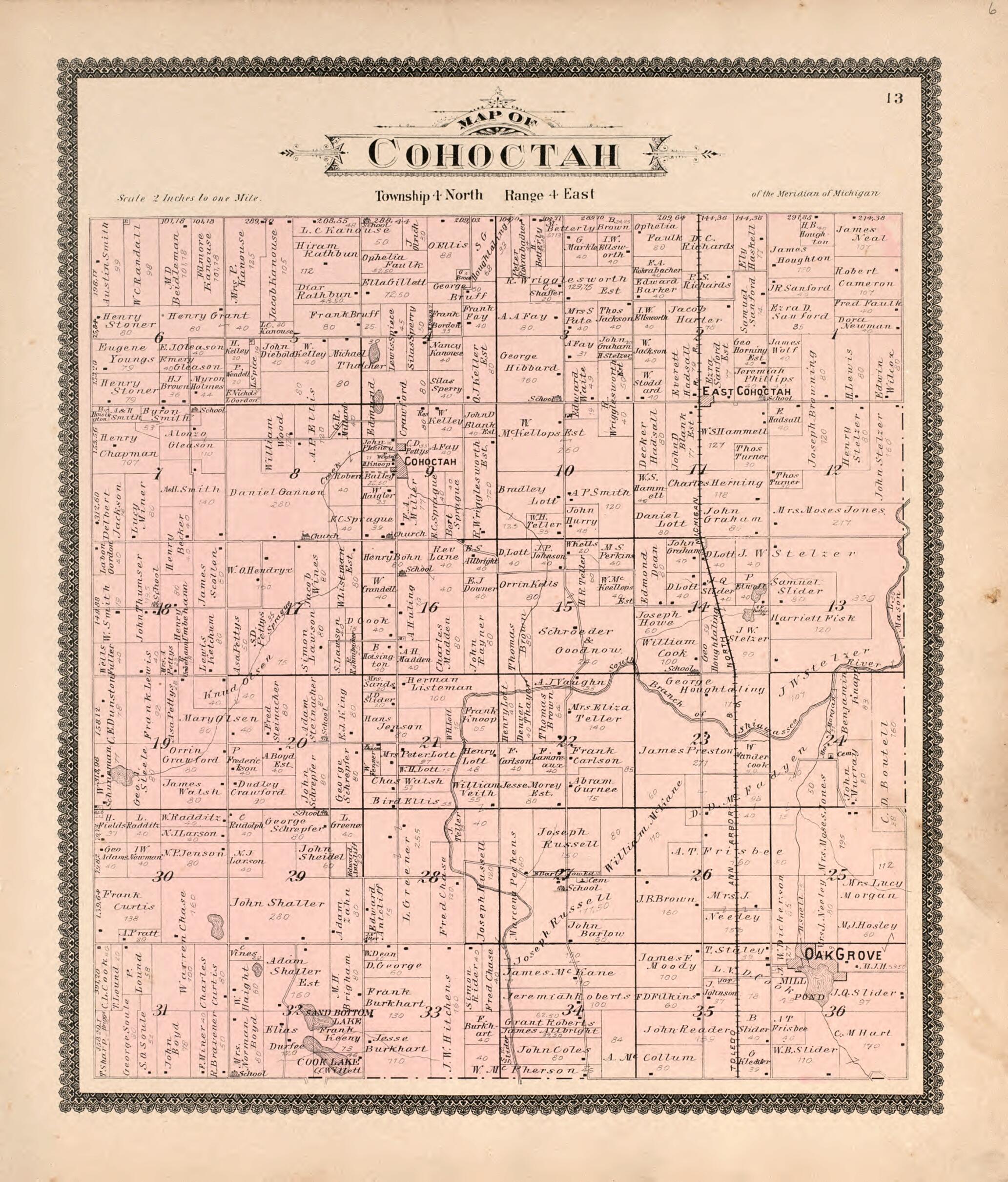 This old map of Cohoctah from Standard Atlas of Livingston County, Michigan from 1895 was created by Geo. A. Ogle & Co in 1895