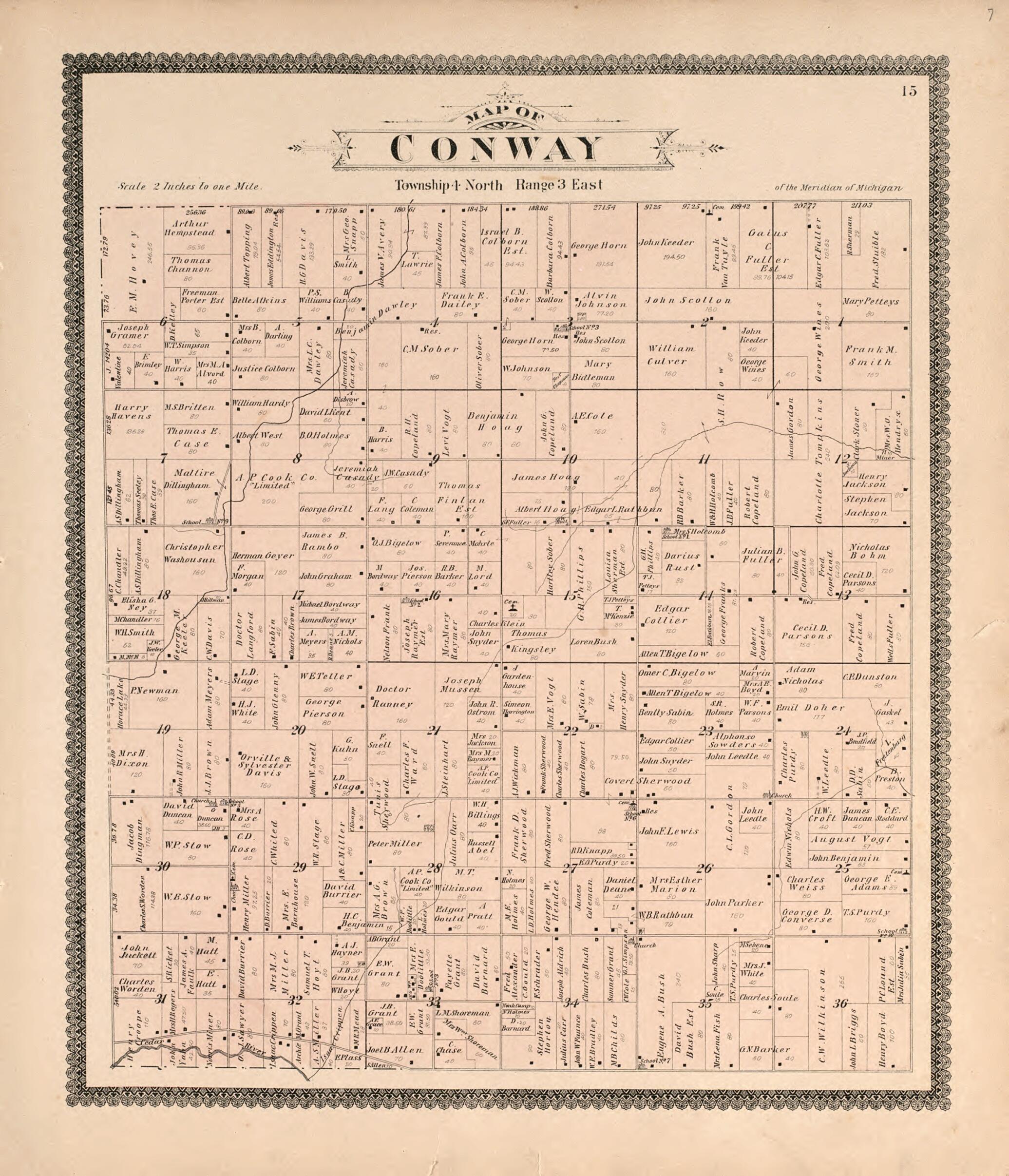 This old map of Conway from Standard Atlas of Livingston County, Michigan from 1895 was created by Geo. A. Ogle & Co in 1895