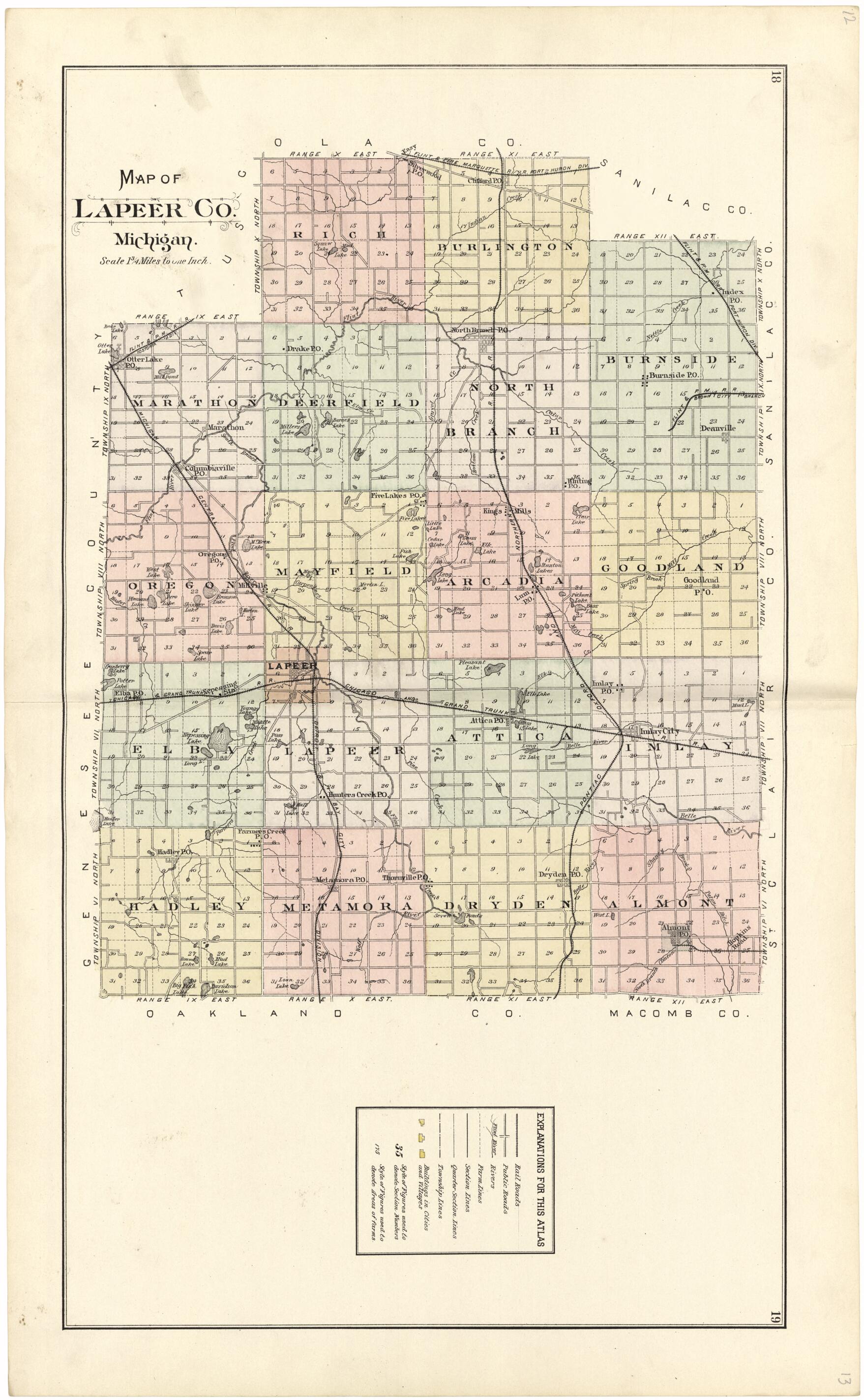 This old map of Map of Lapeer Co. Michigan from Atlas and Directory of Lapeer County, Michigan from 1893 was created by E. Robinson Co in 1893