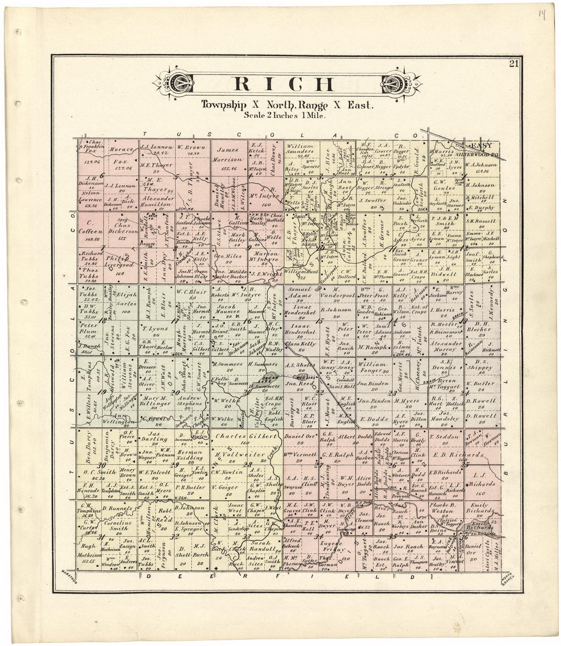 This old map of Rich from Atlas and Directory of Lapeer County, Michigan from 1893 was created by E. Robinson Co in 1893
