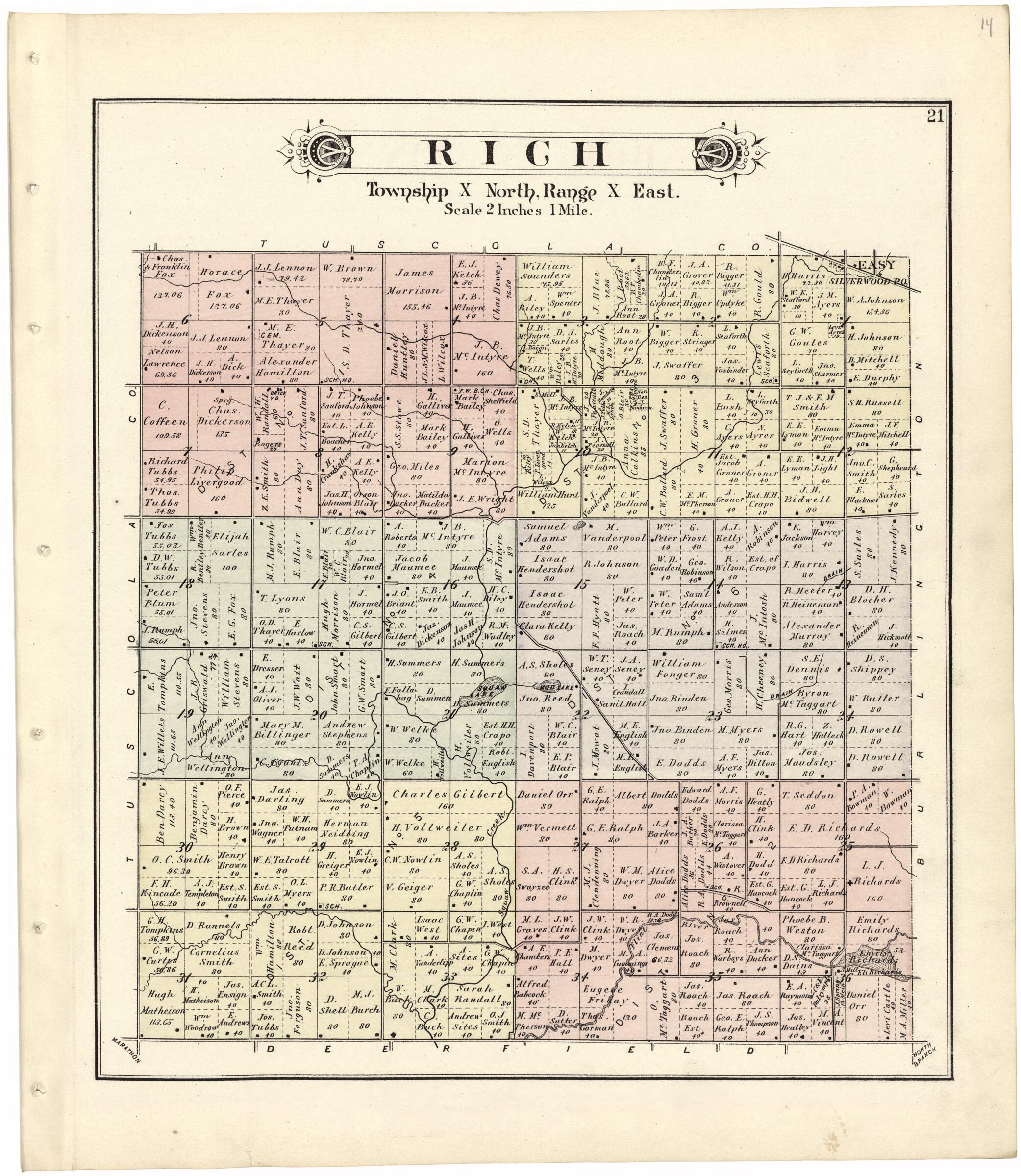 This old map of Rich from Atlas and Directory of Lapeer County, Michigan from 1893 was created by E. Robinson Co in 1893