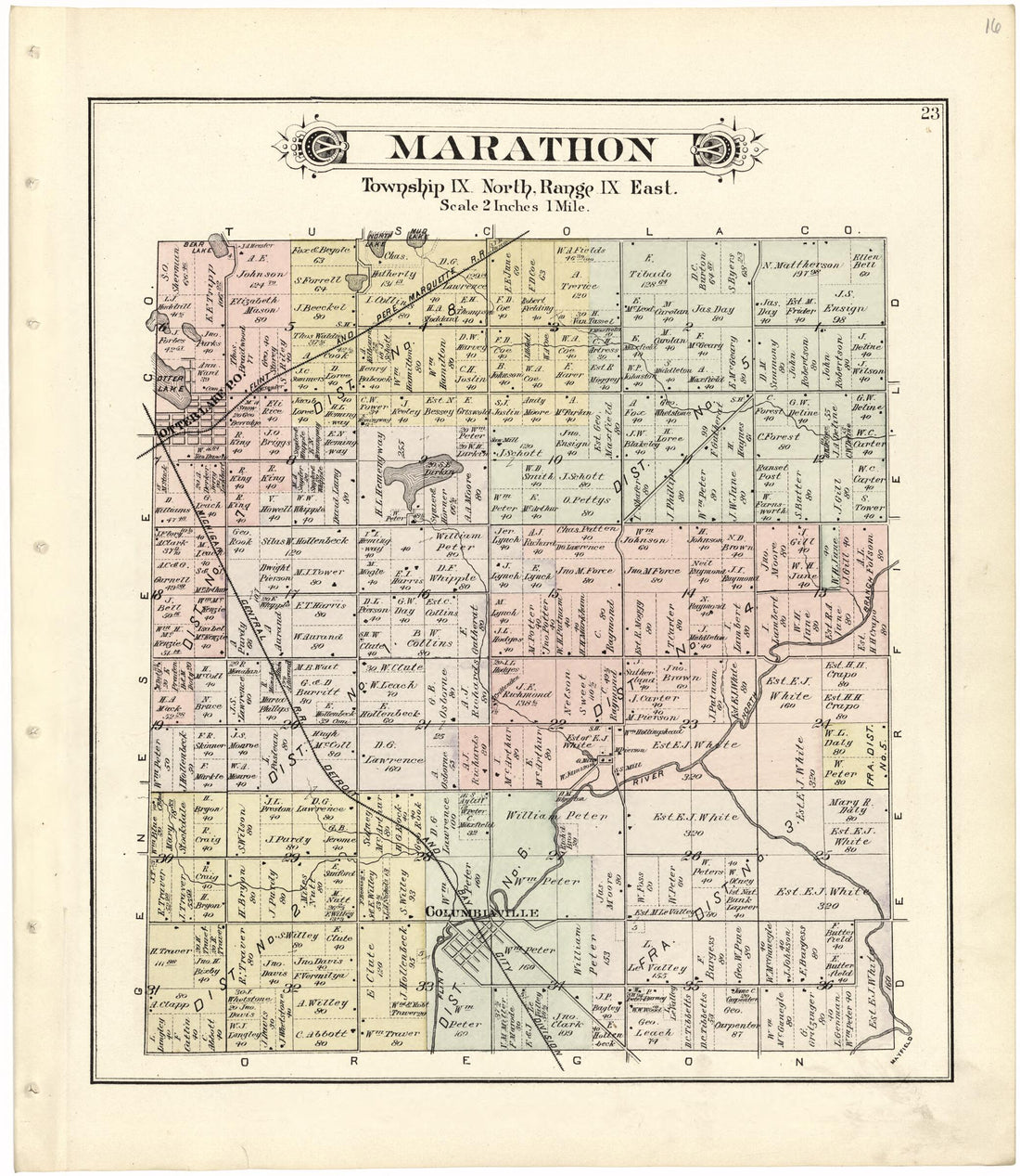 This old map of Marathon from Atlas and Directory of Lapeer County, Michigan from 1893 was created by E. Robinson Co in 1893