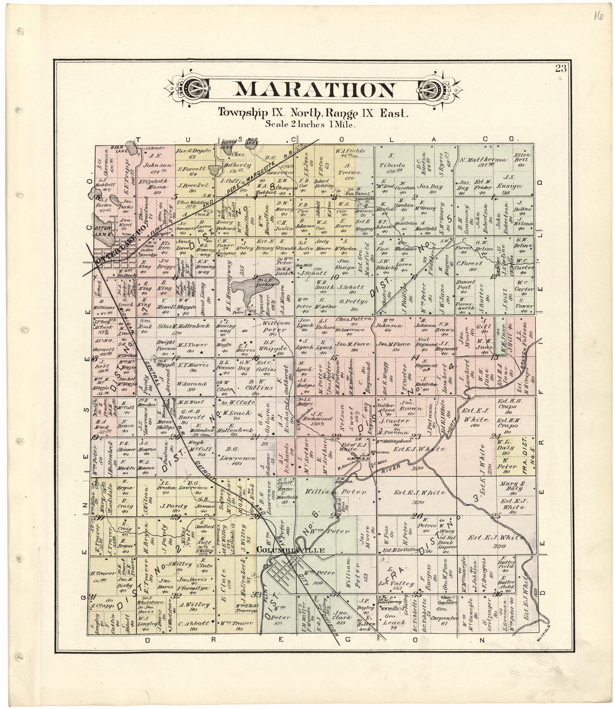 This old map of Marathon from Atlas and Directory of Lapeer County, Michigan from 1893 was created by E. Robinson Co in 1893