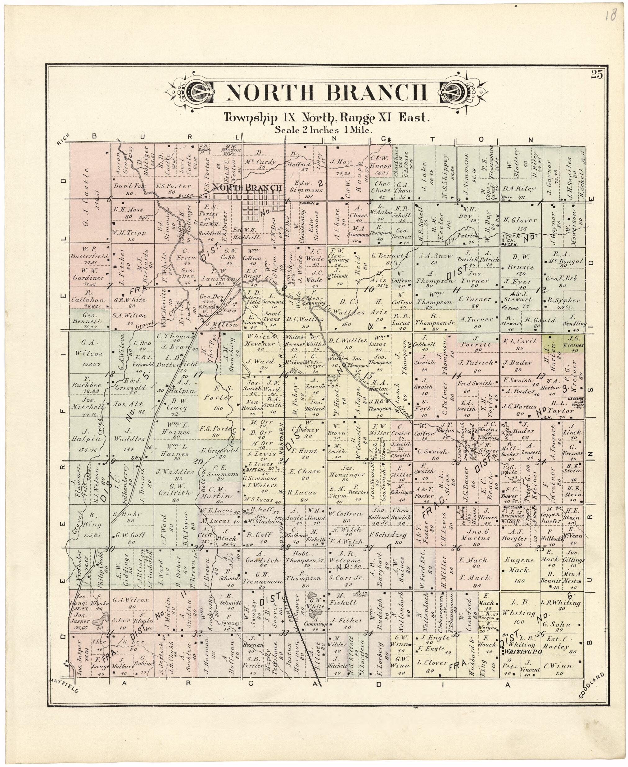 This old map of North Branch from Atlas and Directory of Lapeer County, Michigan from 1893 was created by E. Robinson Co in 1893