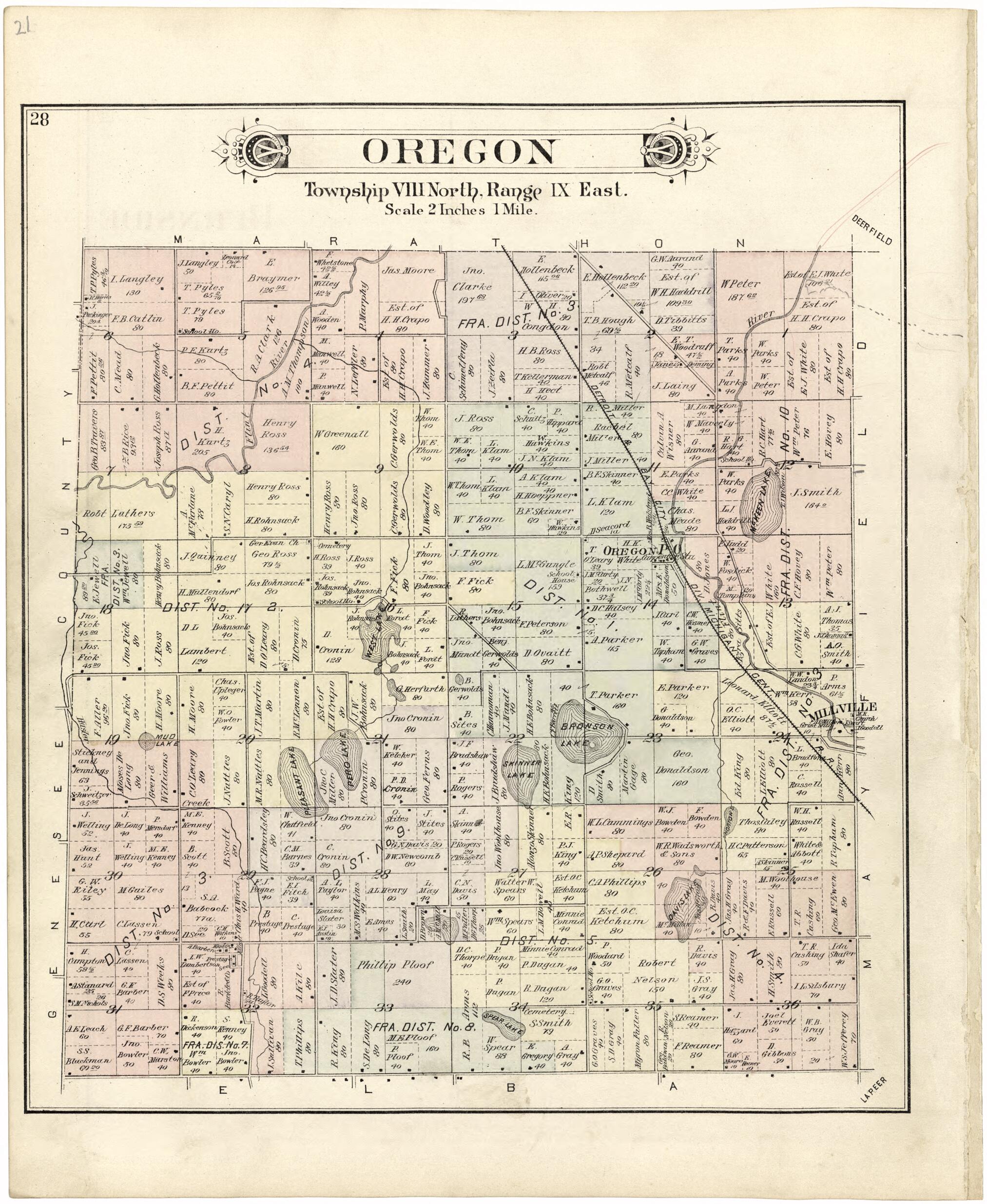 This old map of Oregon from Atlas and Directory of Lapeer County, Michigan from 1893 was created by E. Robinson Co in 1893