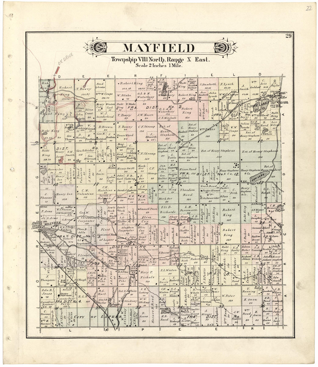 This old map of Mayfield from Atlas and Directory of Lapeer County, Michigan from 1893 was created by E. Robinson Co in 1893
