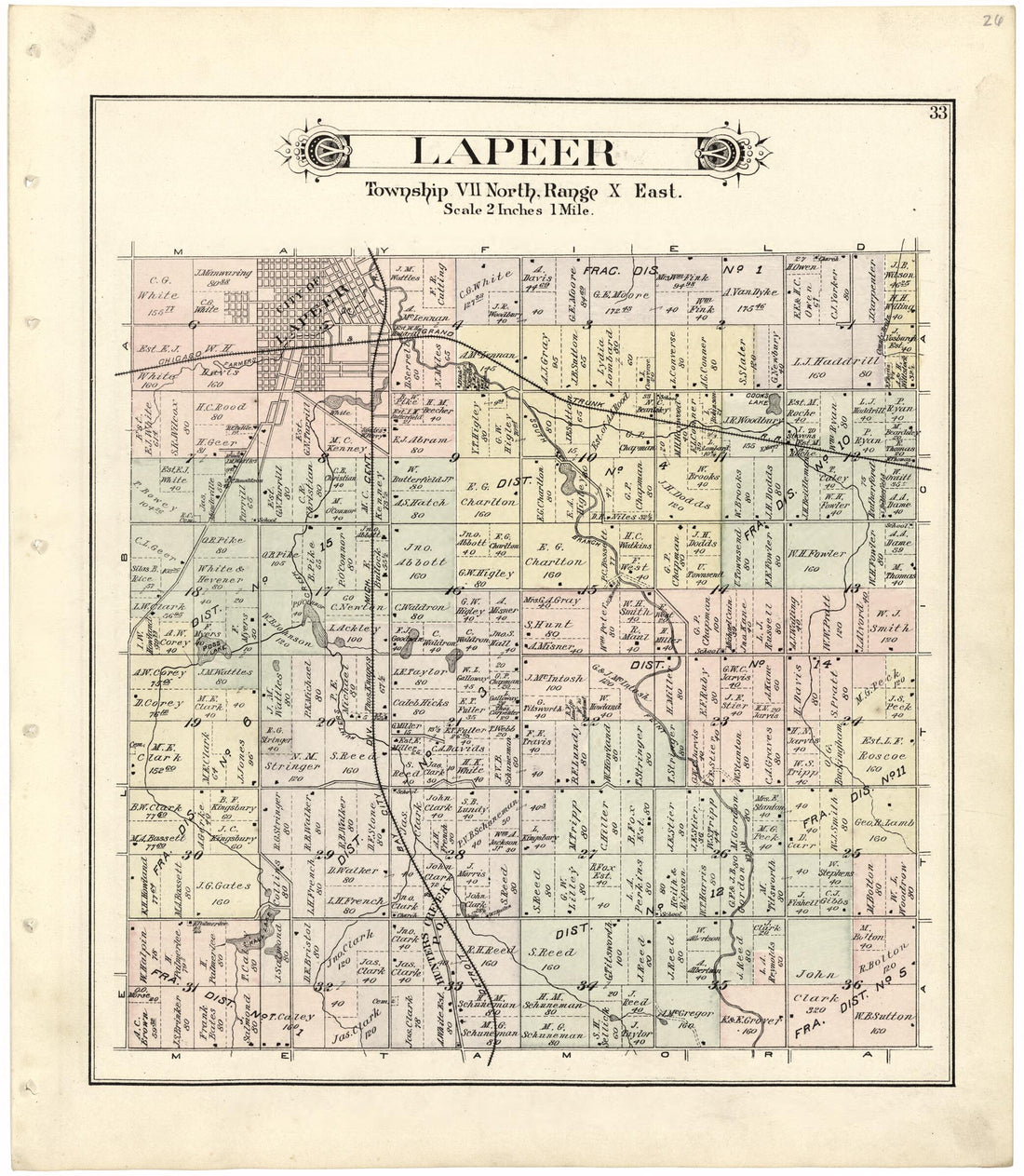 This old map of Lapeer from Atlas and Directory of Lapeer County, Michigan from 1893 was created by E. Robinson Co in 1893
